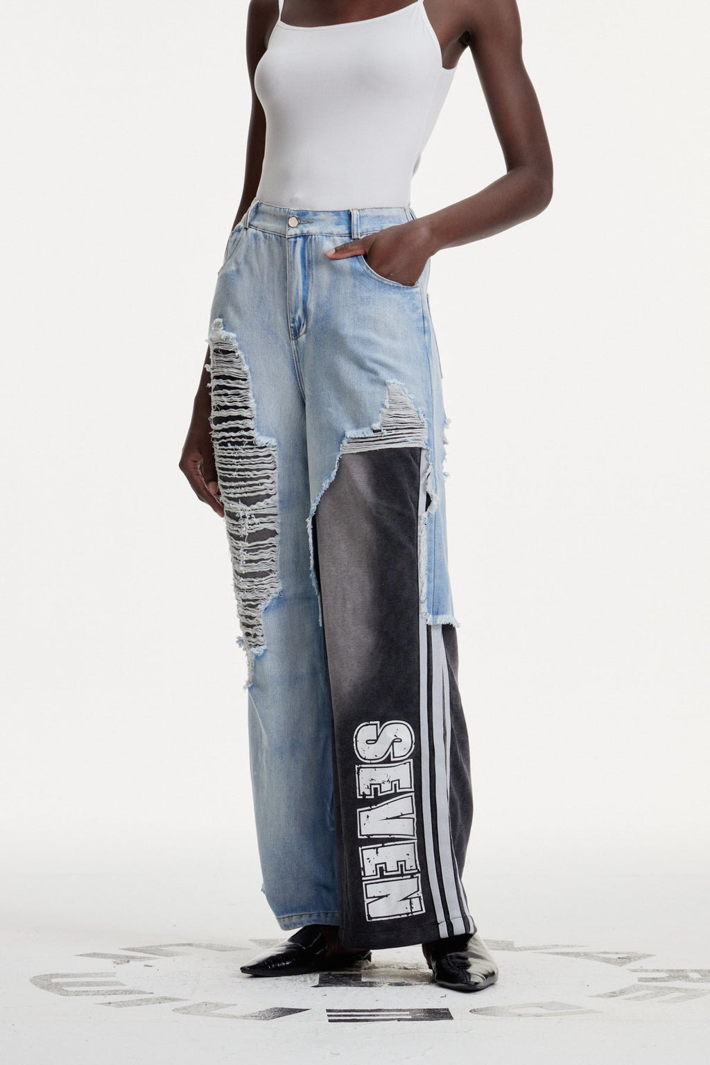 Concordia Deconstruct Ripped Stripe Jeans