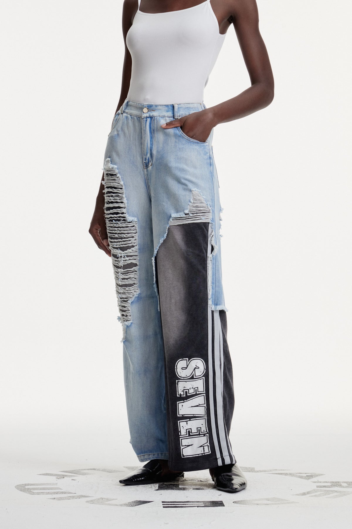 Concordia Deconstruct Ripped Stripe Jeans