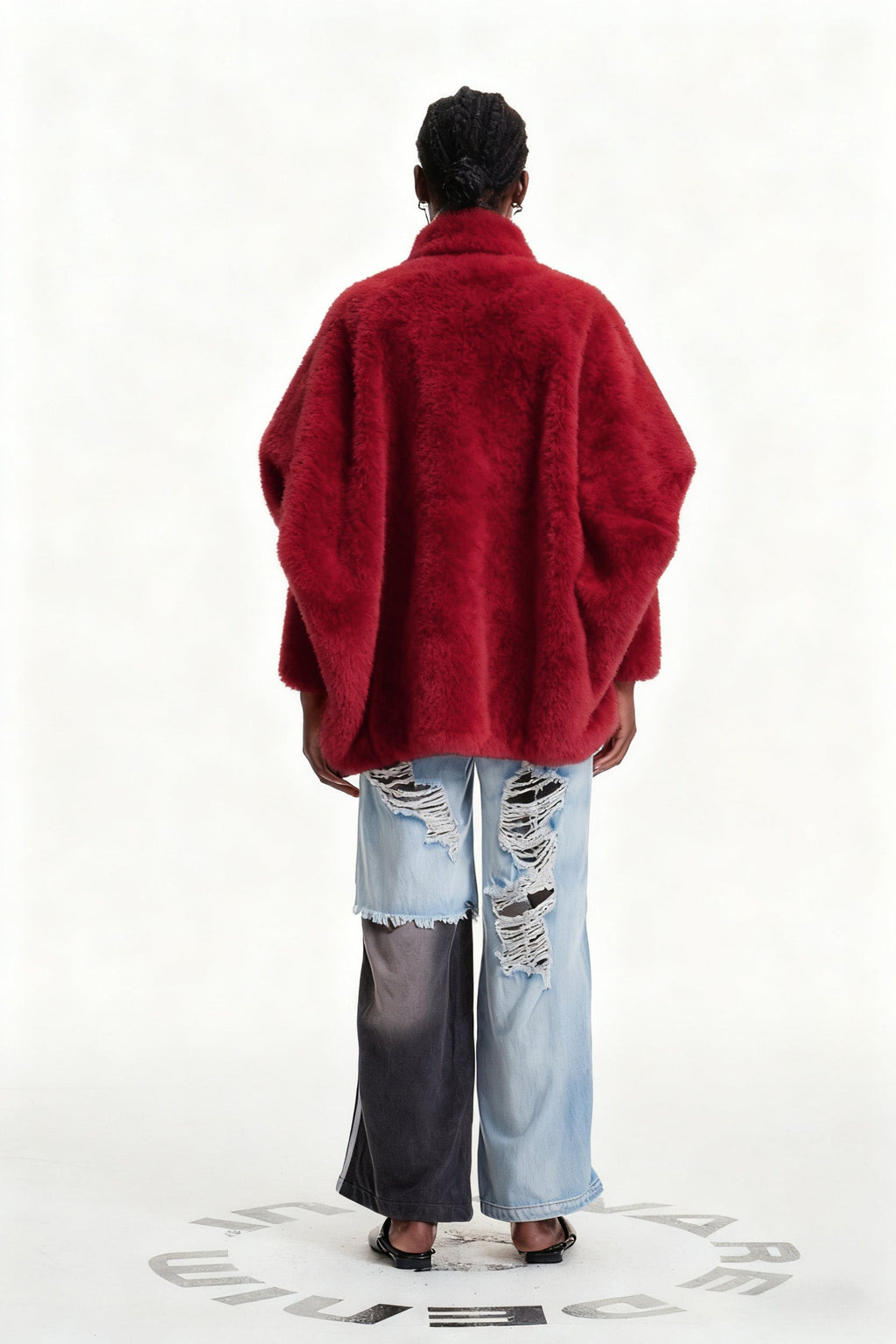 Edel Stand Collar Faux Fur Jacket In Red