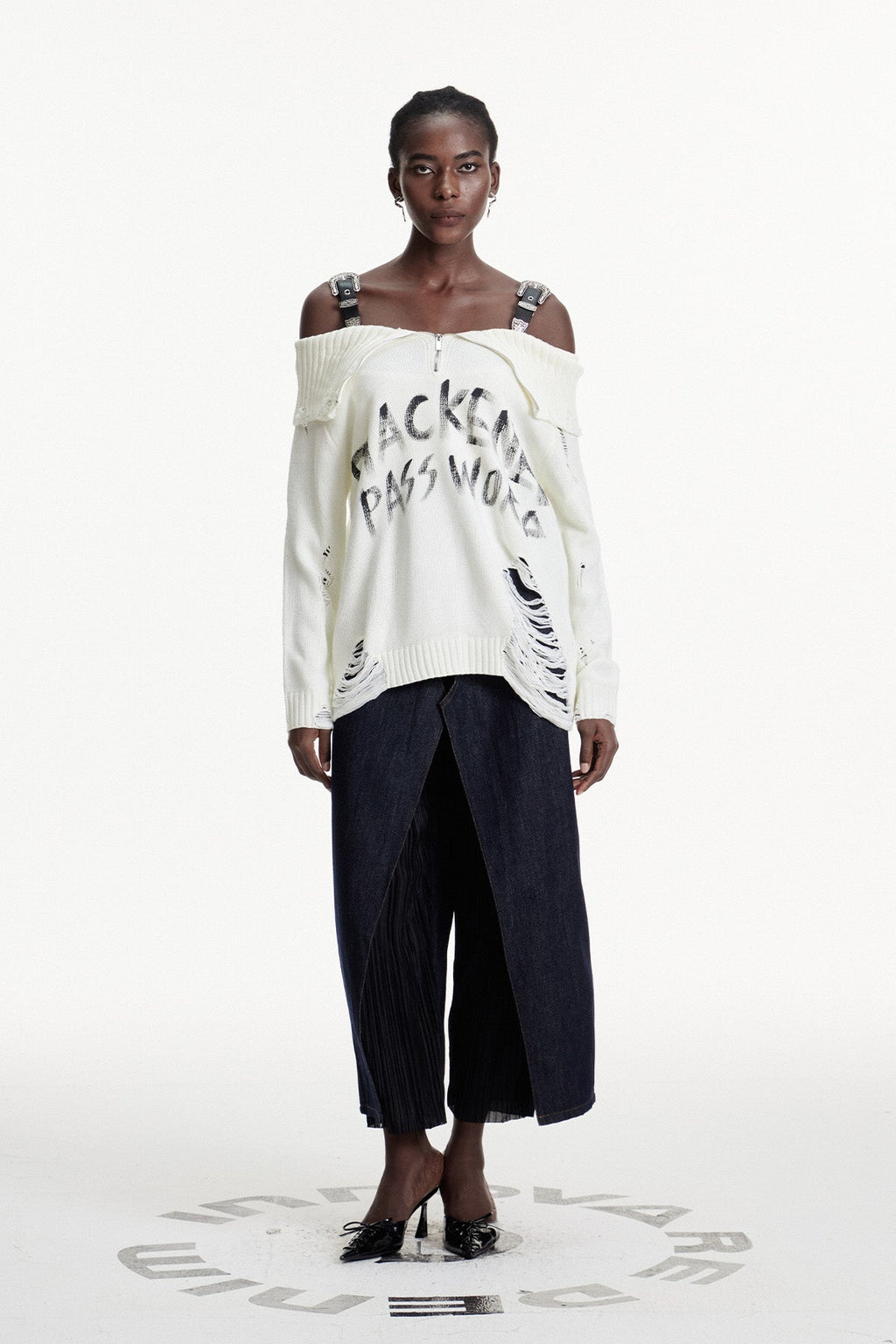 Conlaoch Off Shoulder Fringe Knit Top In White