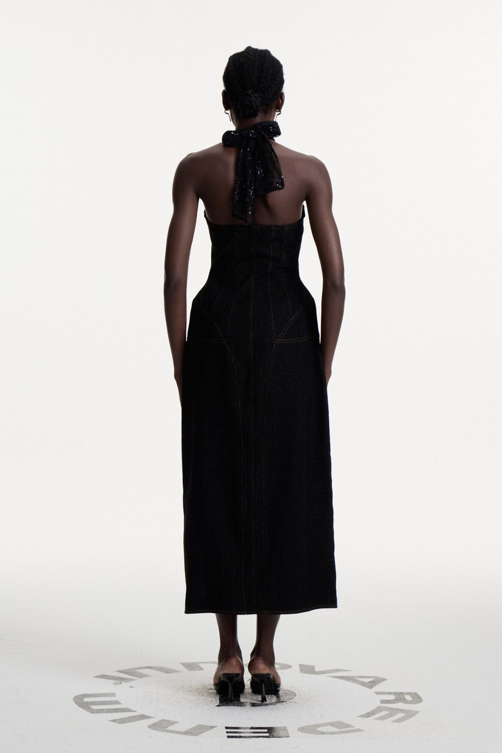 Connell Sequin Halter Neck Denim Maxi Dress