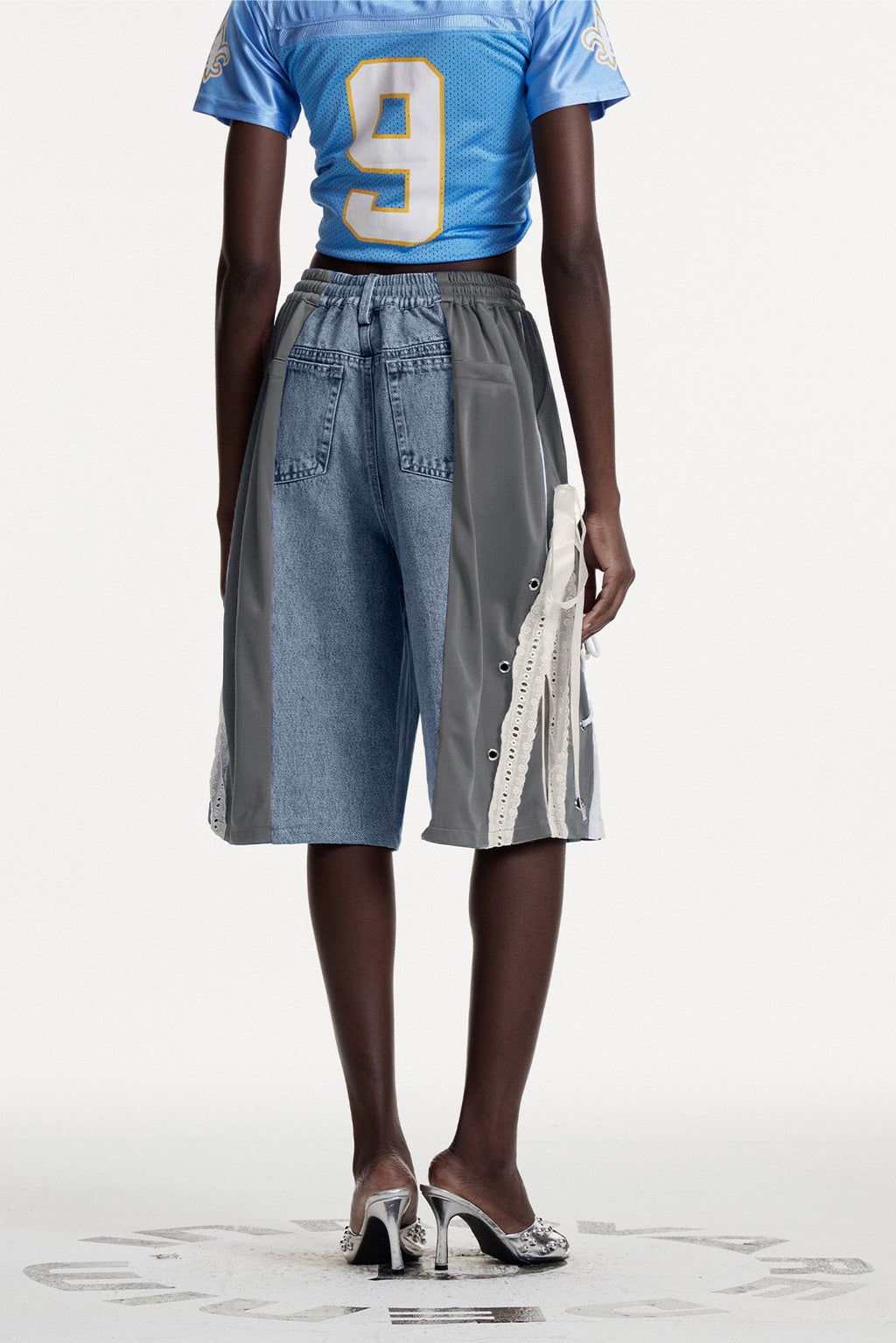 Conner Deconstruct Lace Up Midi Jeans In Grey