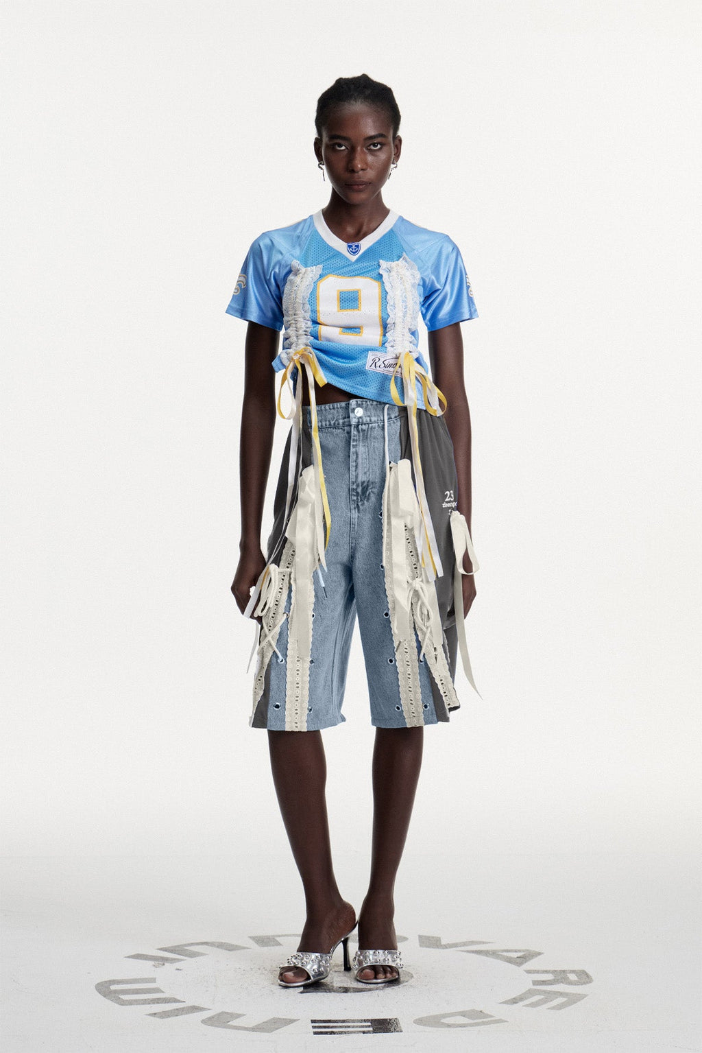 Conner Deconstruct Lace Up Midi Jeans In Grey