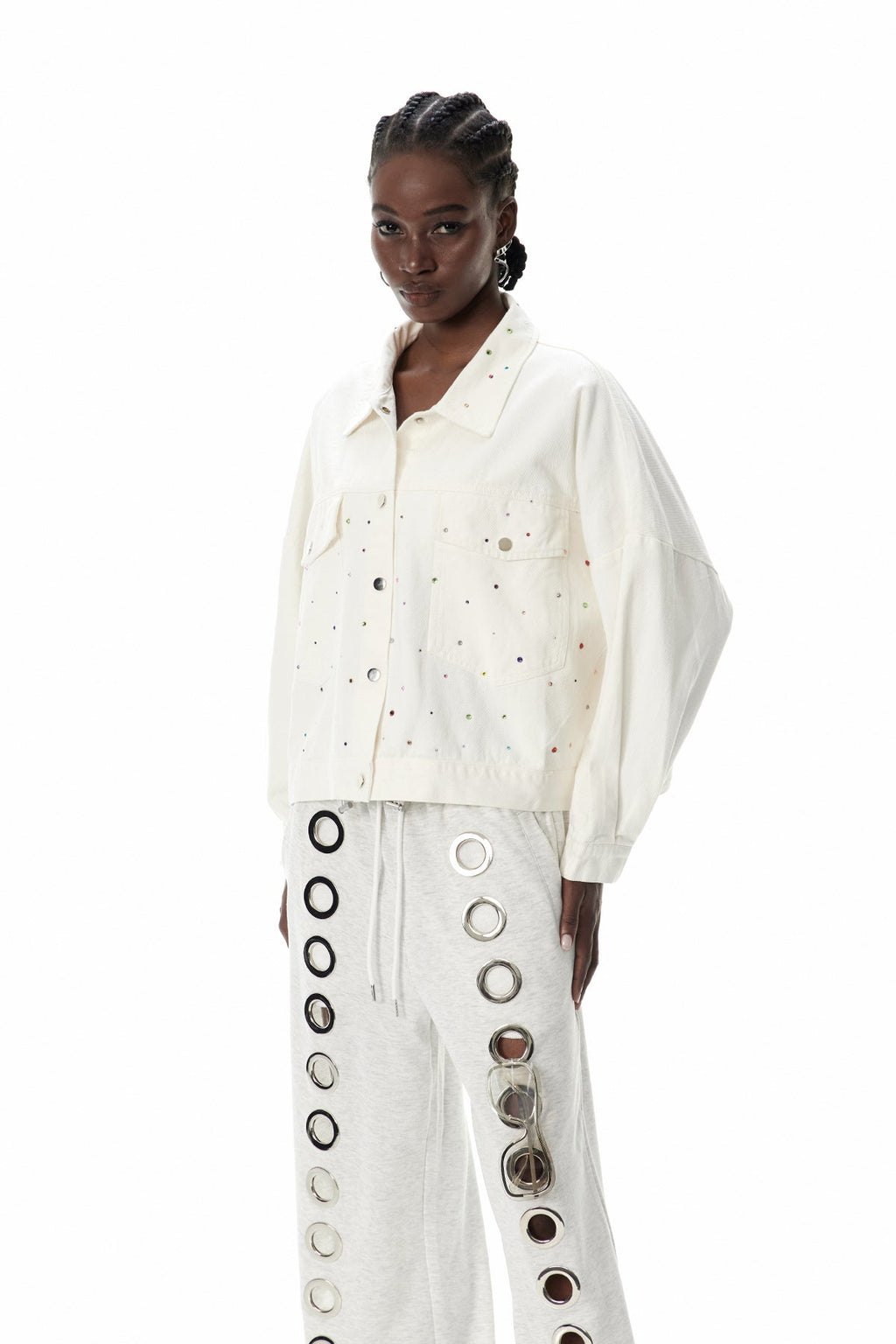 Costas Rhinestone Drawstring Denim Jacket