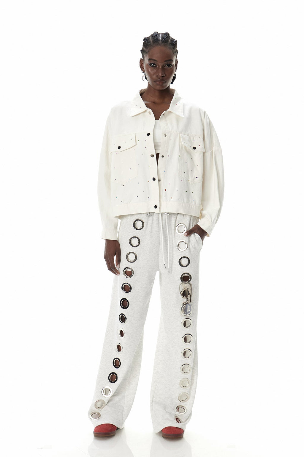 Costas Rhinestone Drawstring Denim Jacket