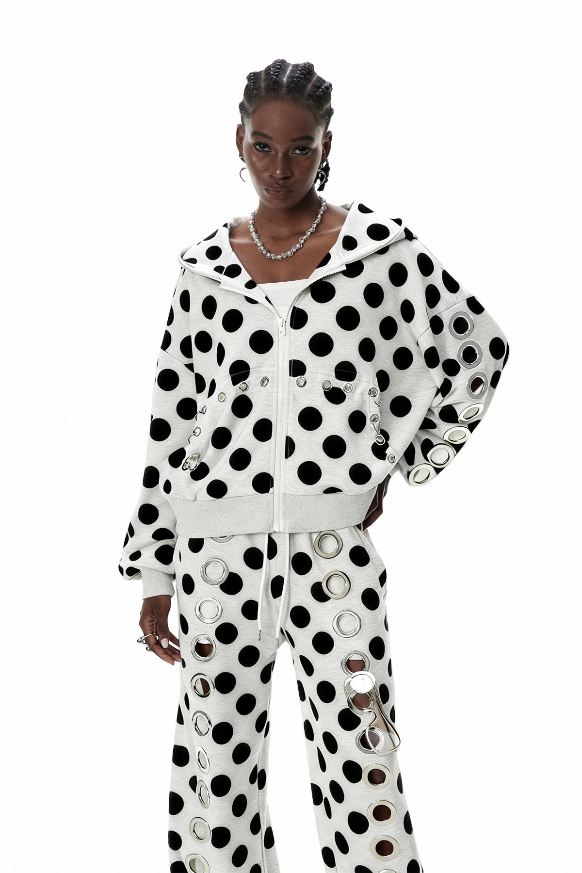 Costel Eyelet Dot Hooded Jacket