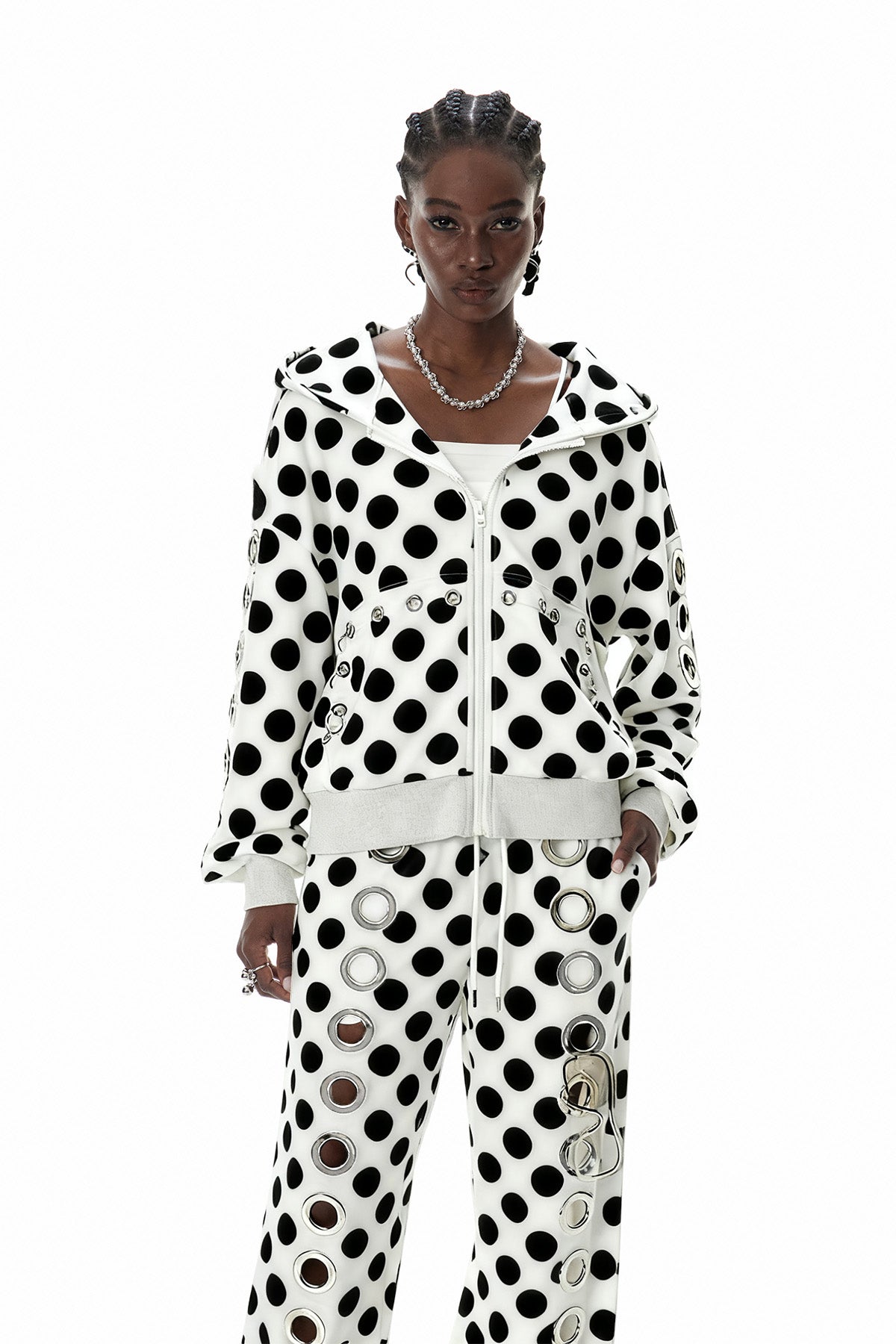 Costel Eyelet Dot Hooded Jacket