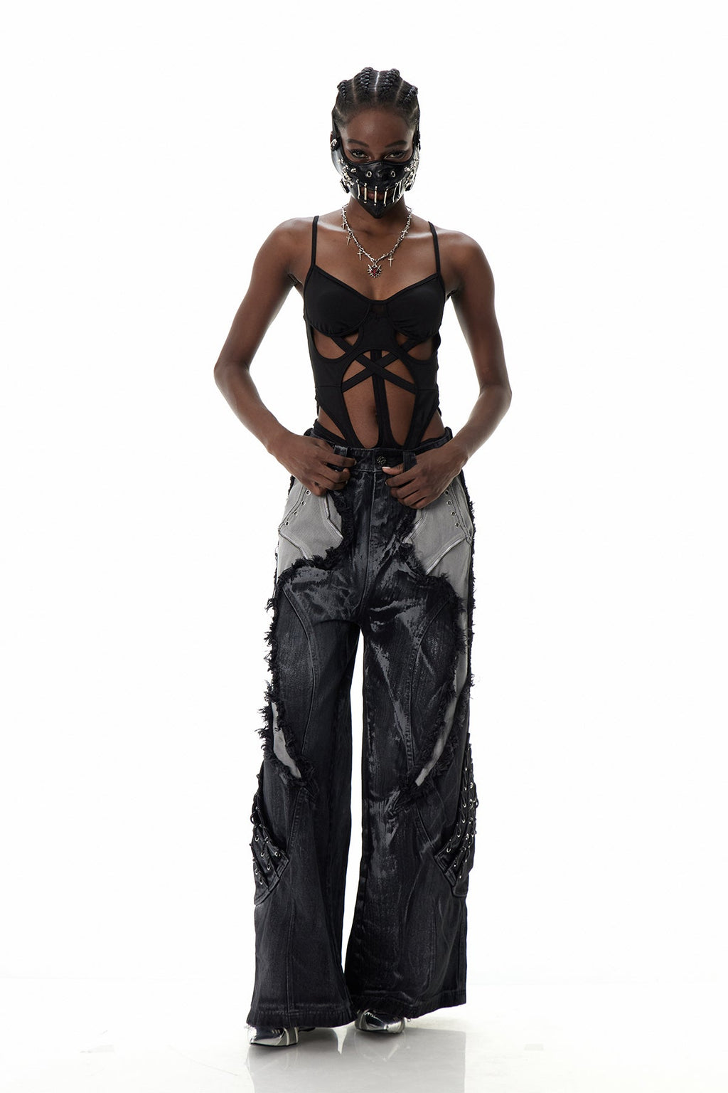 Courteney Deconstruct Fringe Jeans In Black