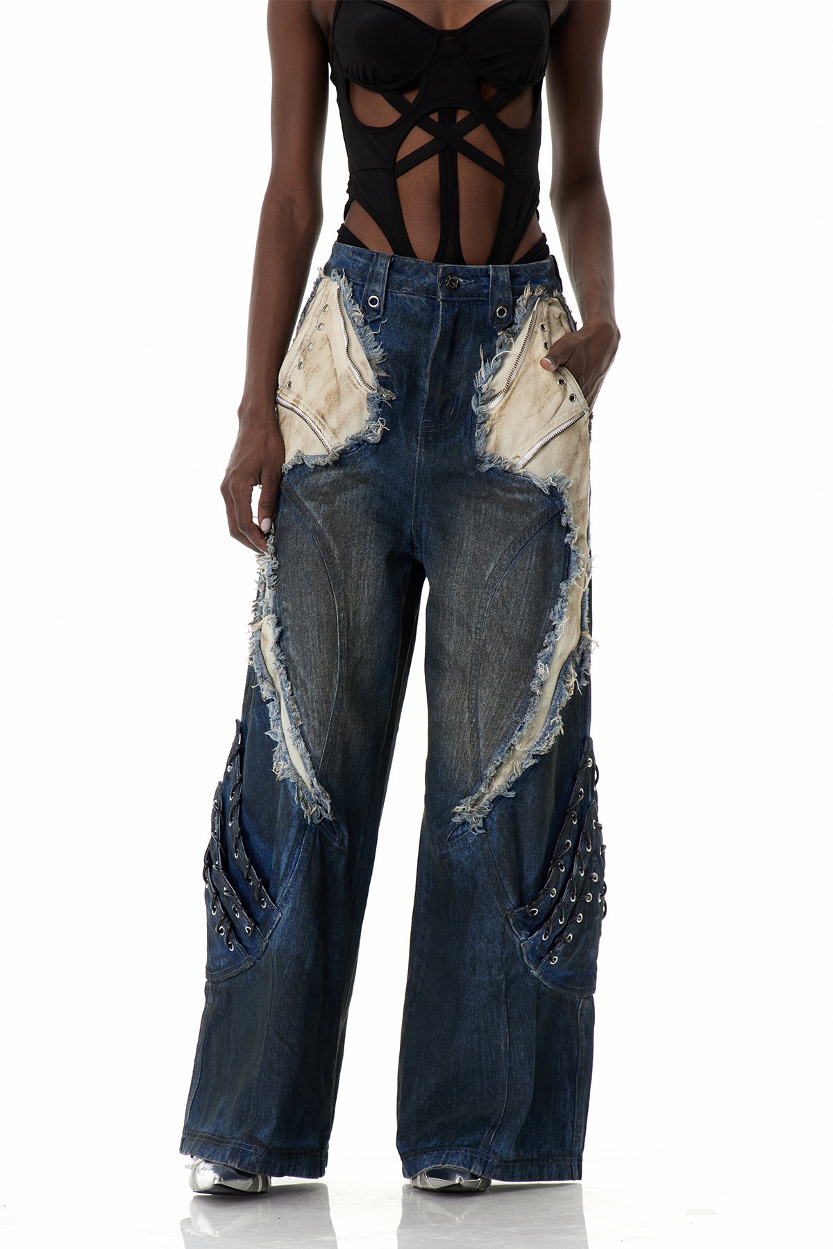 Courteney Deconstruct Fringe Jeans In Blue