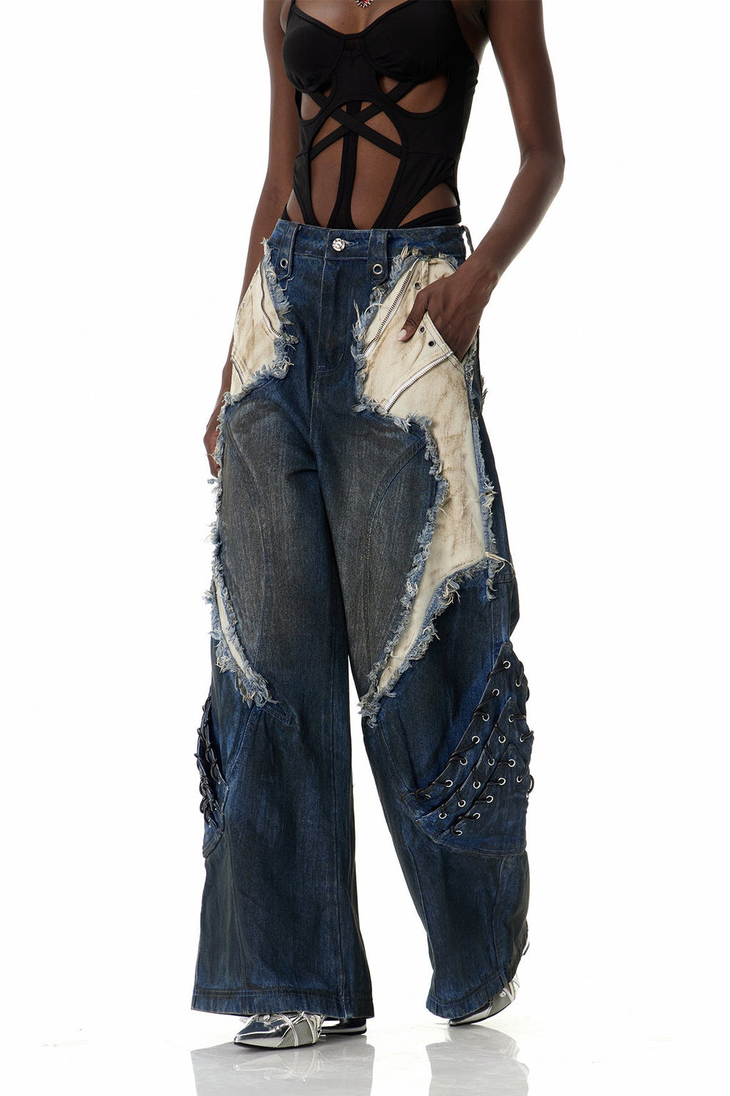 Courteney Deconstruct Fringe Jeans In Blue