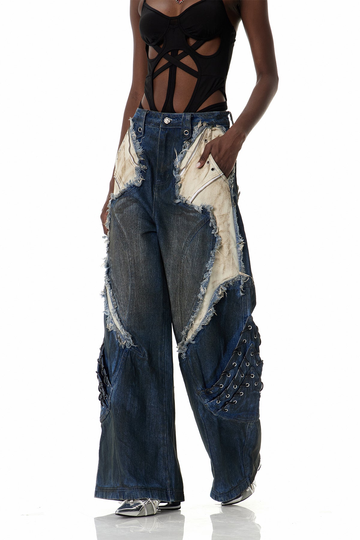 Courteney Deconstruct Fringe Jeans In Blue