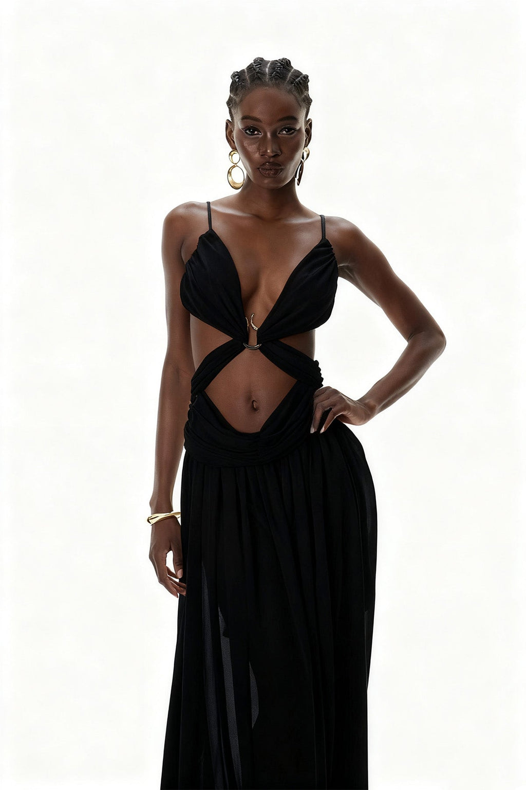 Crawford Spaghetti Cutout Maxi Dress In Black