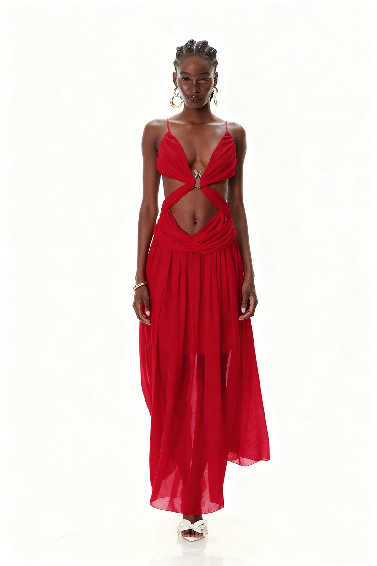 Crawford Spaghetti Cutout Maxi Dress In Red