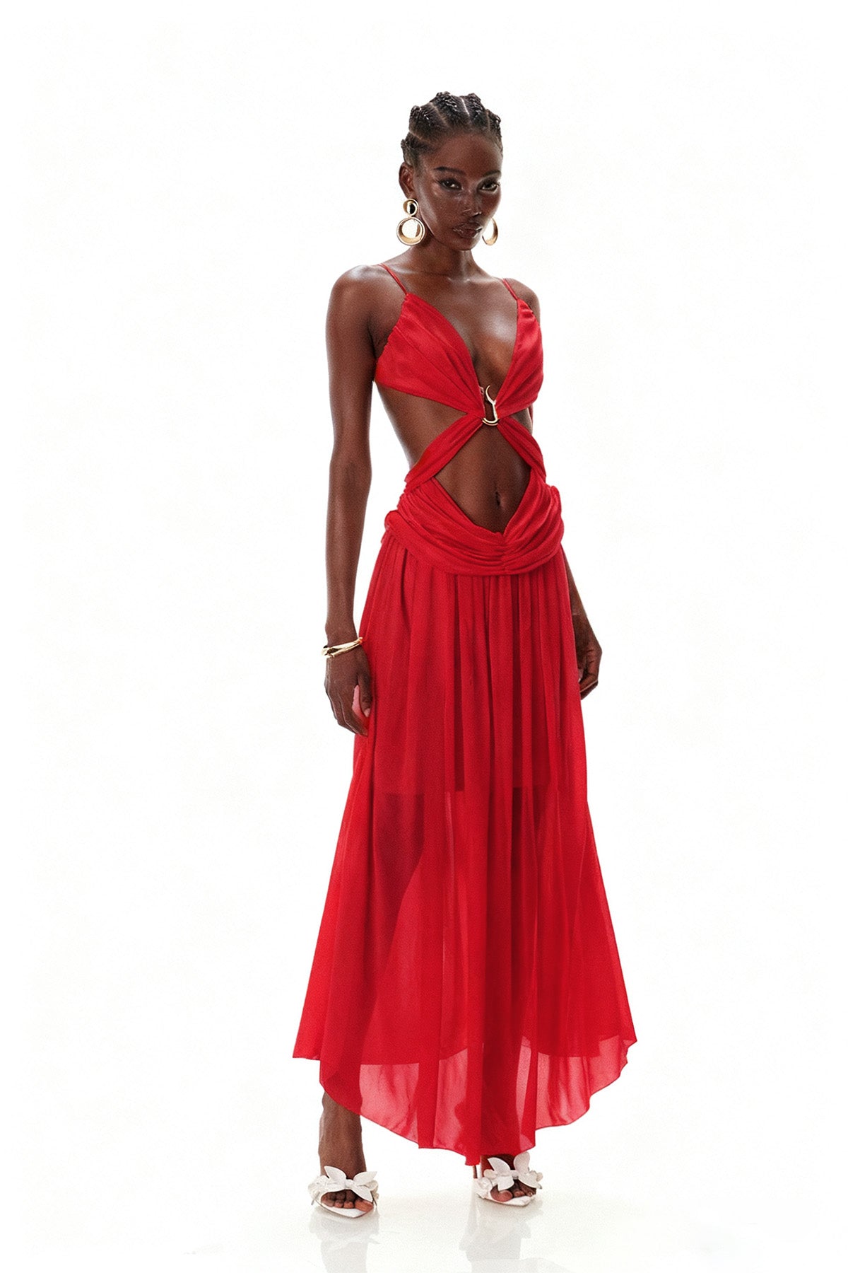 Crawford Spaghetti Cutout Maxi Dress In Red