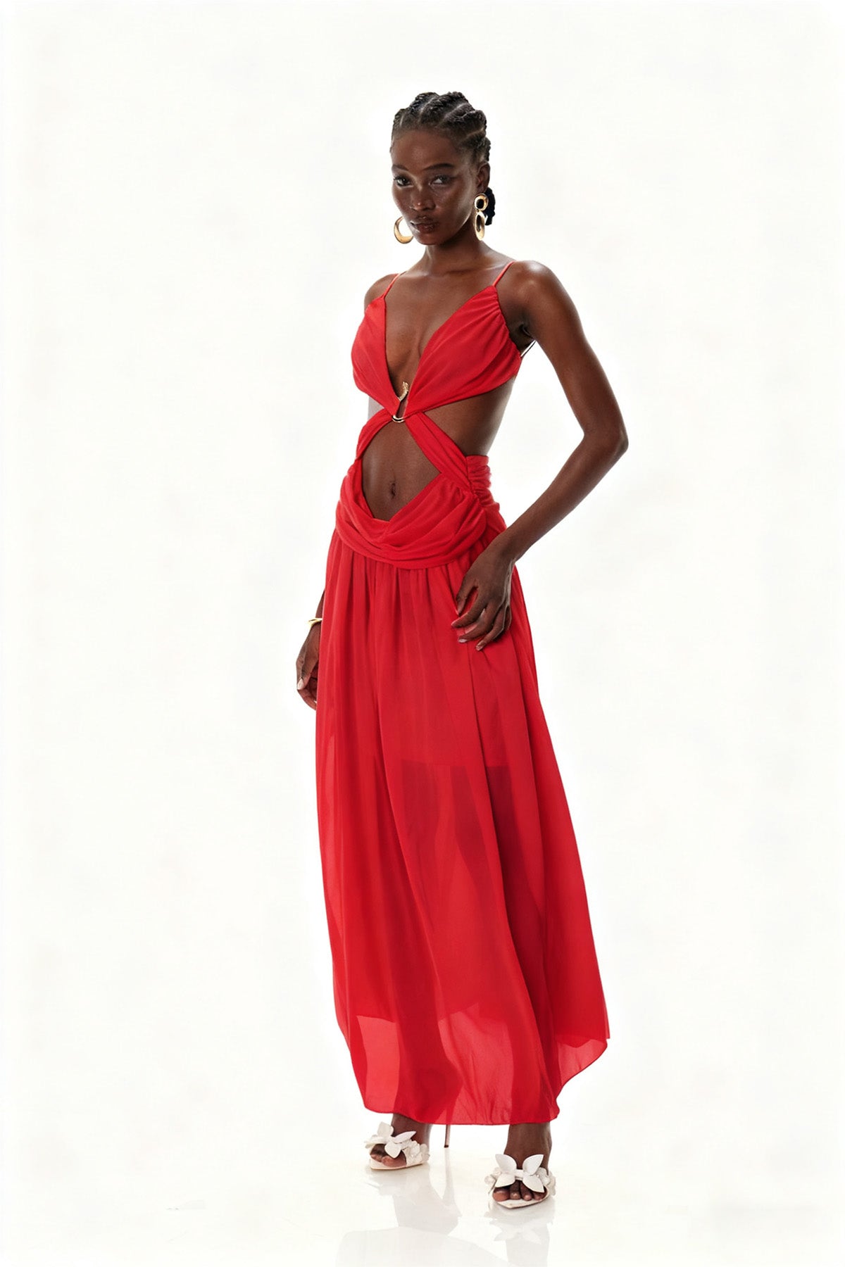 Crawford Spaghetti Cutout Maxi Dress In Red
