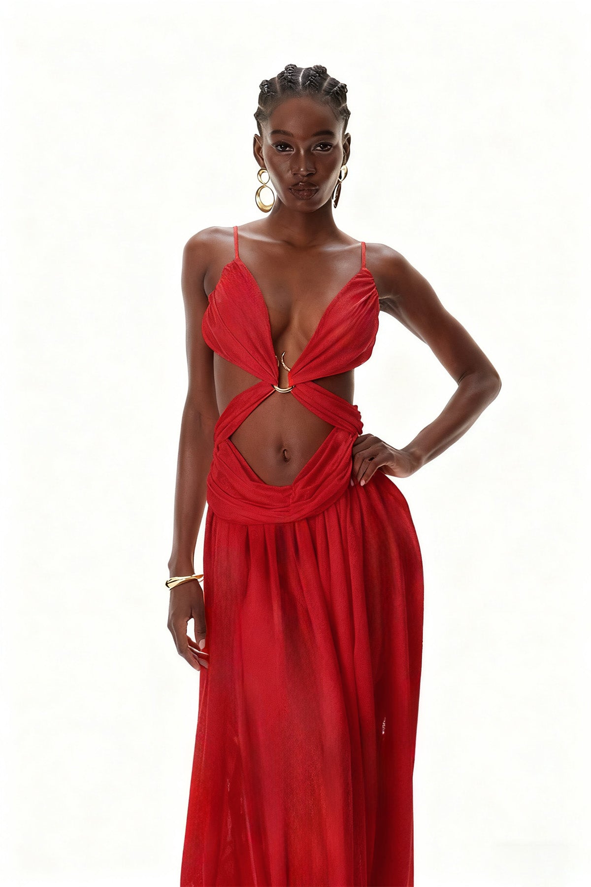 Crawford Spaghetti Cutout Maxi Dress In Red