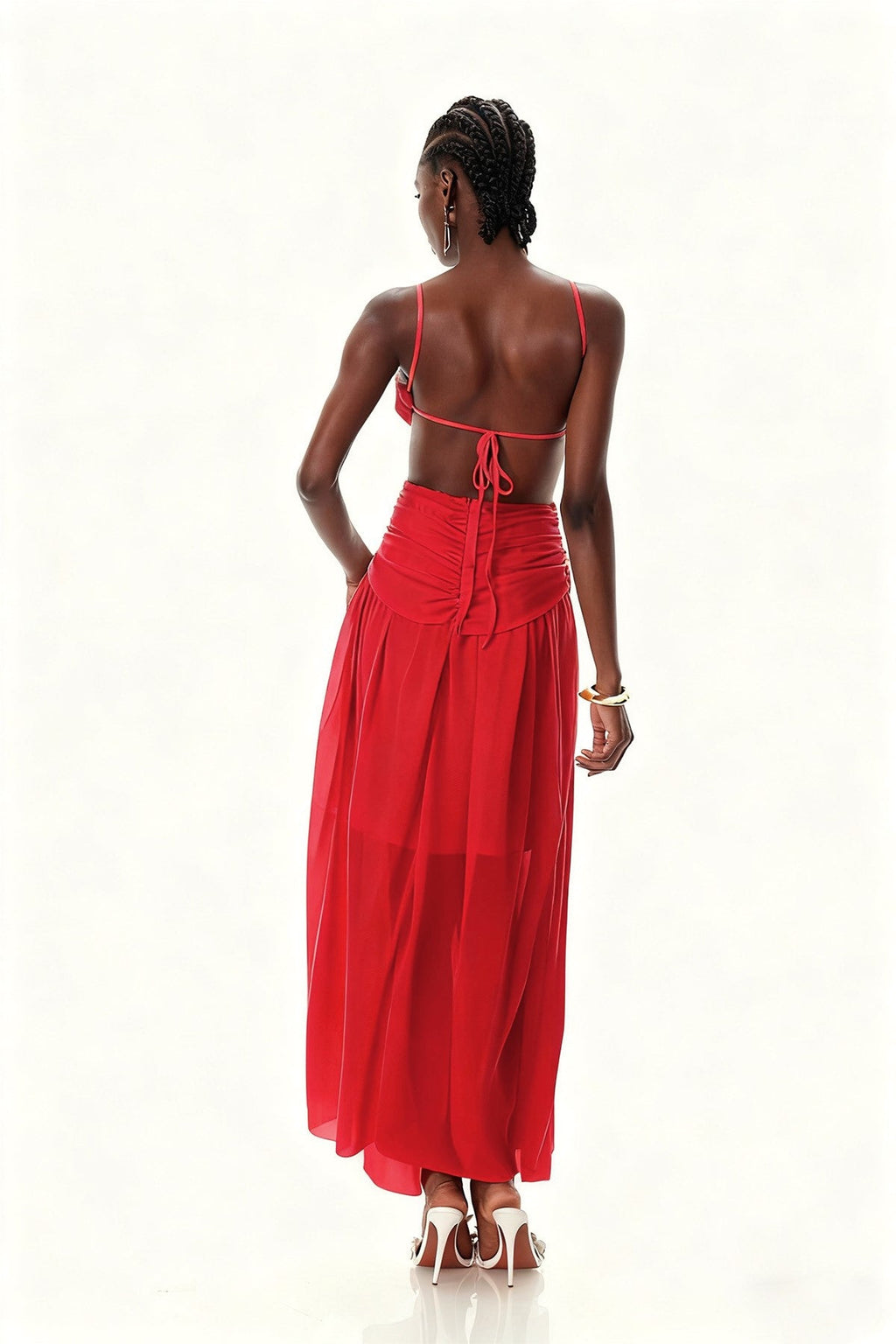 Crawford Spaghetti Cutout Maxi Dress In Red