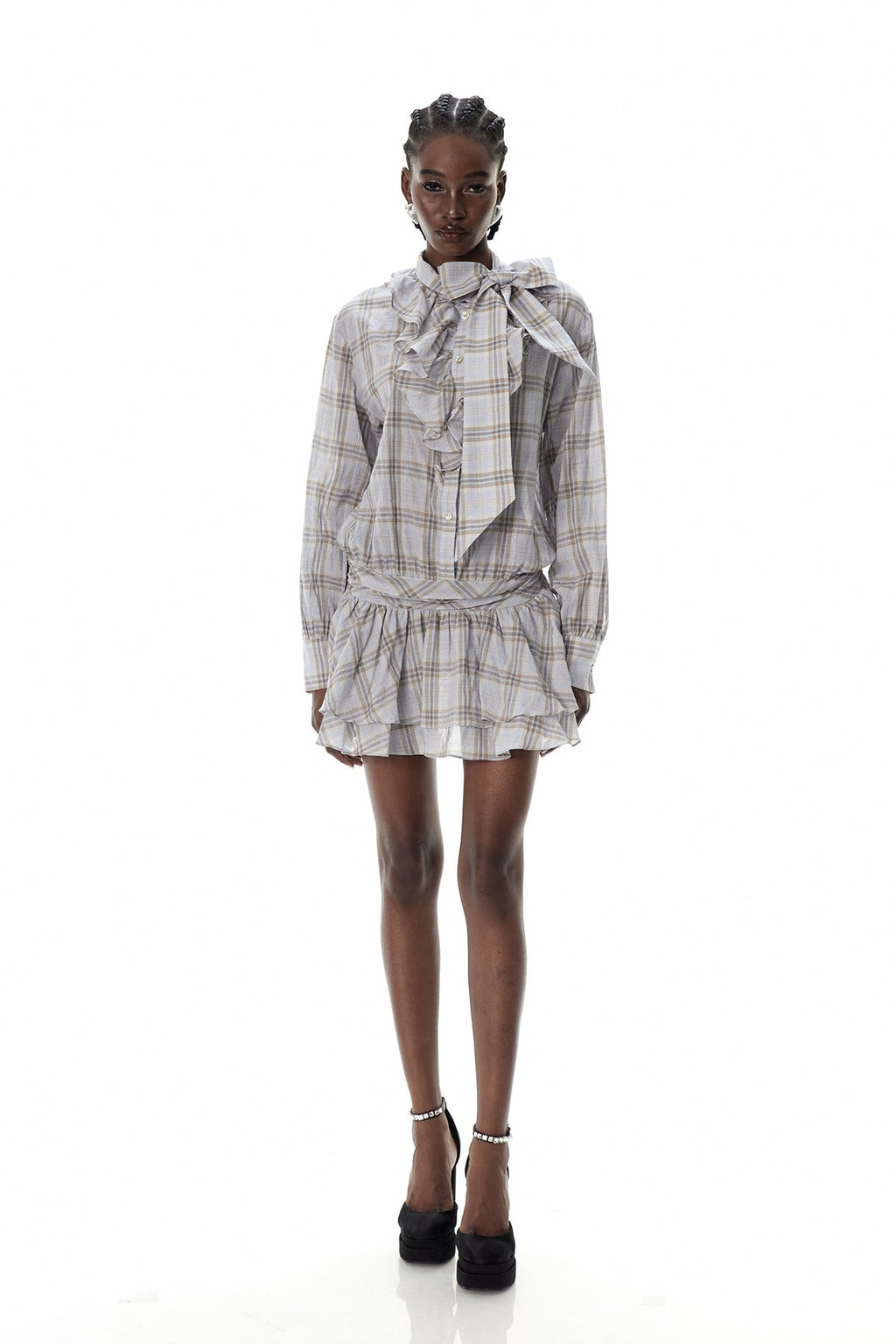 Creighton Gird Bow Ruffle Mini Dress