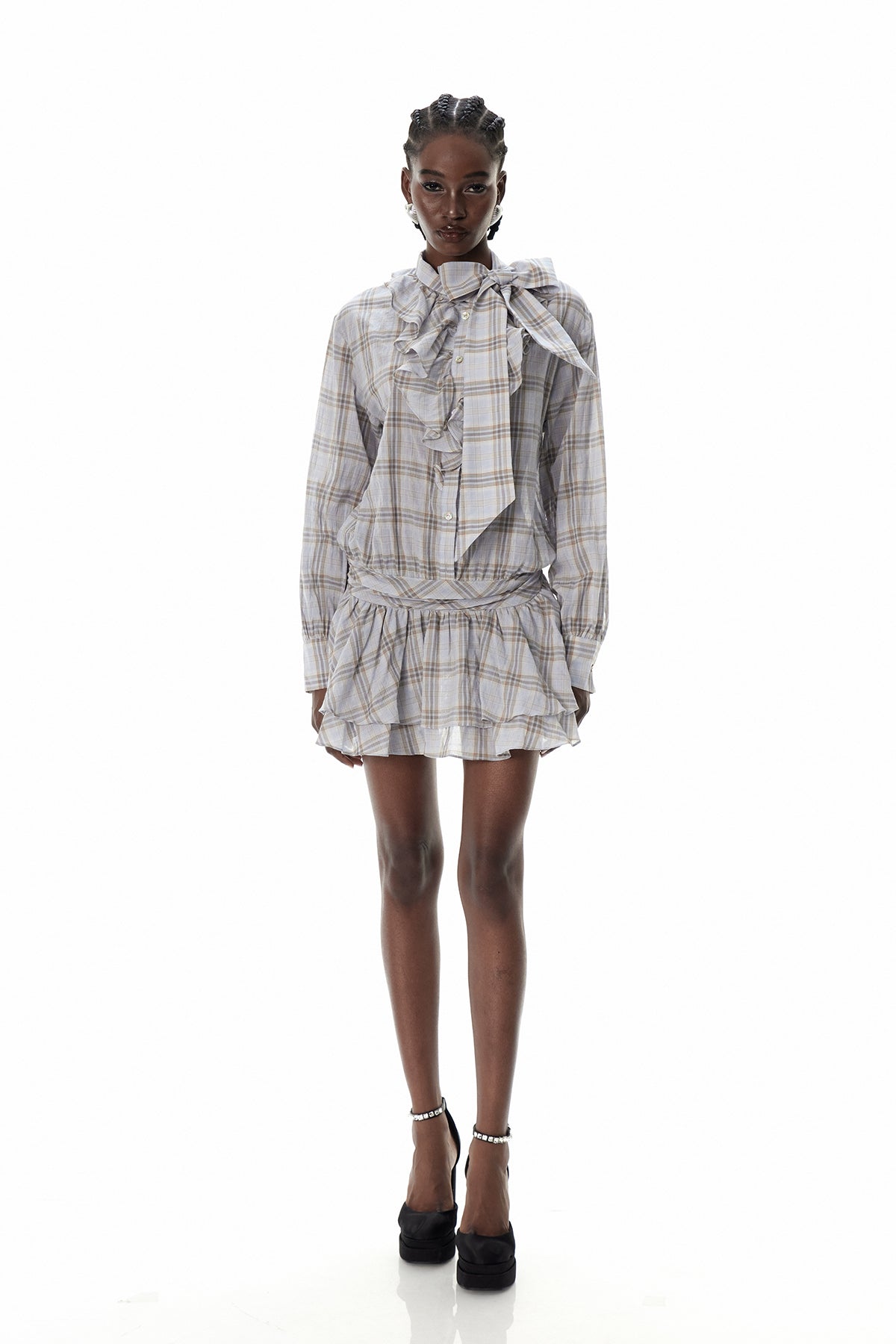 Creighton Gird Bow Ruffle Mini Dress