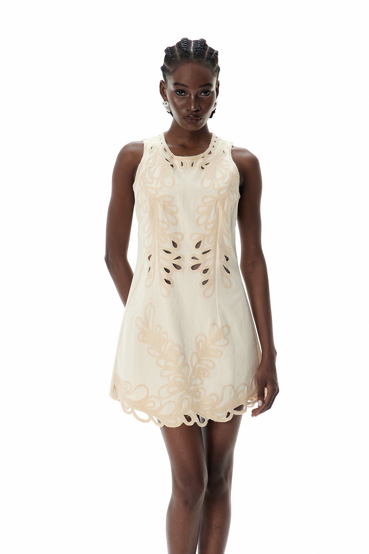 Crescencia Embroidered Cutout Sleeveless Mini Dress