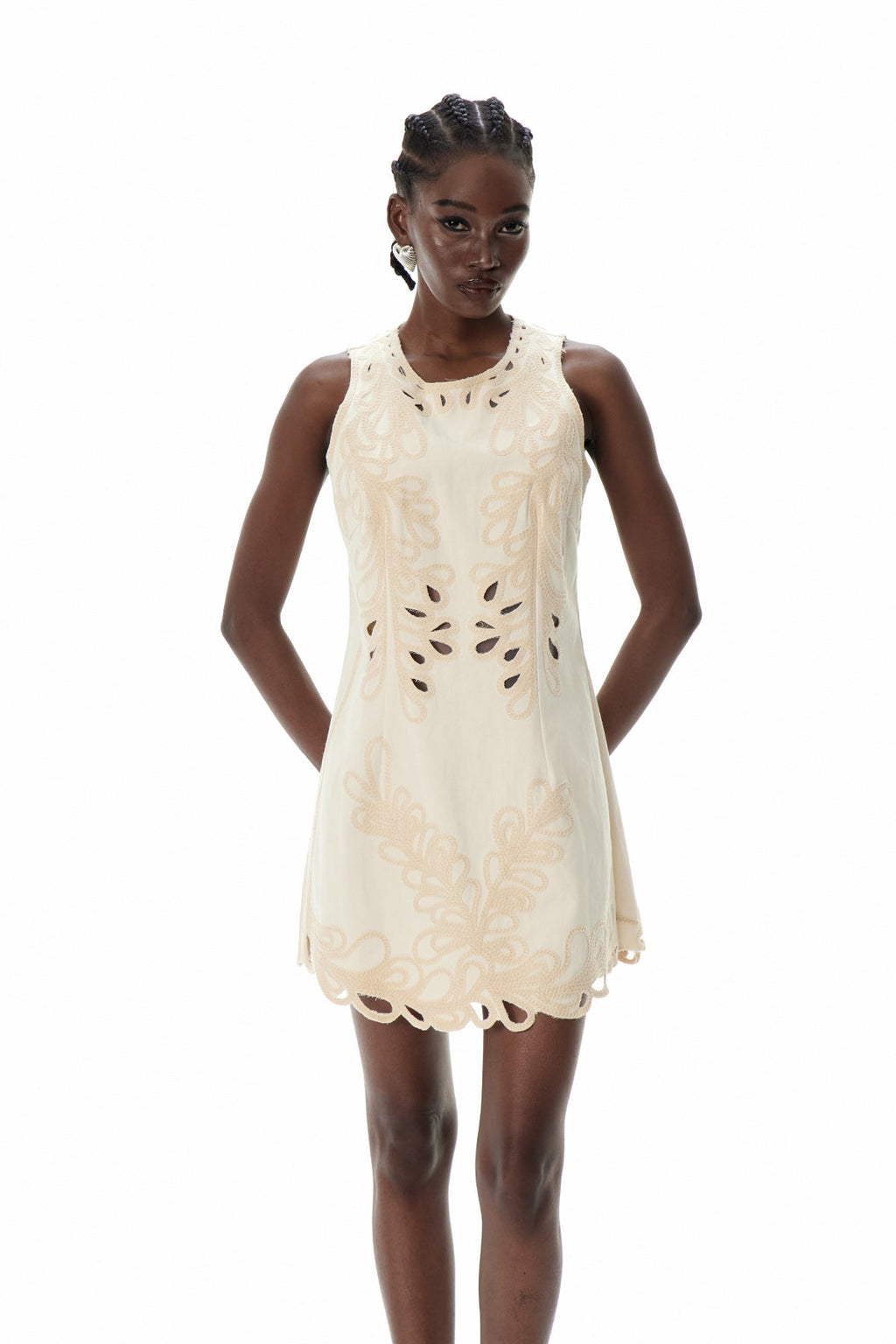 Crescencia Embroidered Cutout Sleeveless Mini Dress