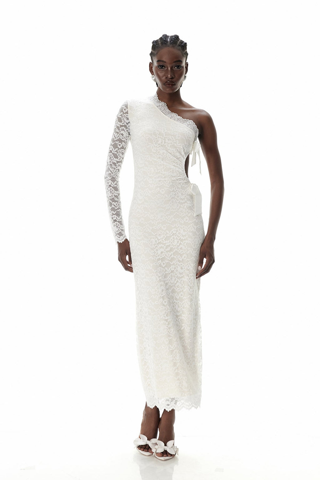 Crescencio One Shoulder Lace Cutout Maxi Dress