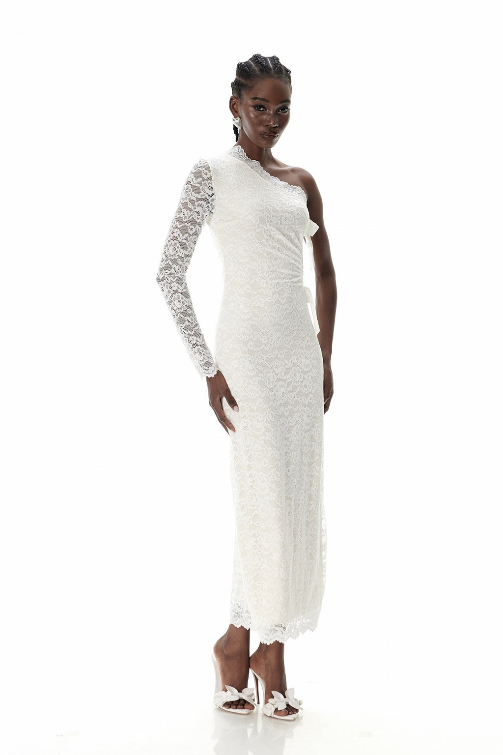 Crescencio One Shoulder Lace Cutout Maxi Dress