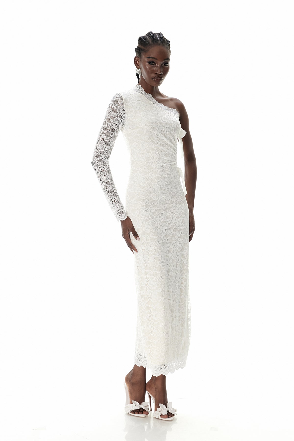 Crescencio One Shoulder Lace Cutout Maxi Dress