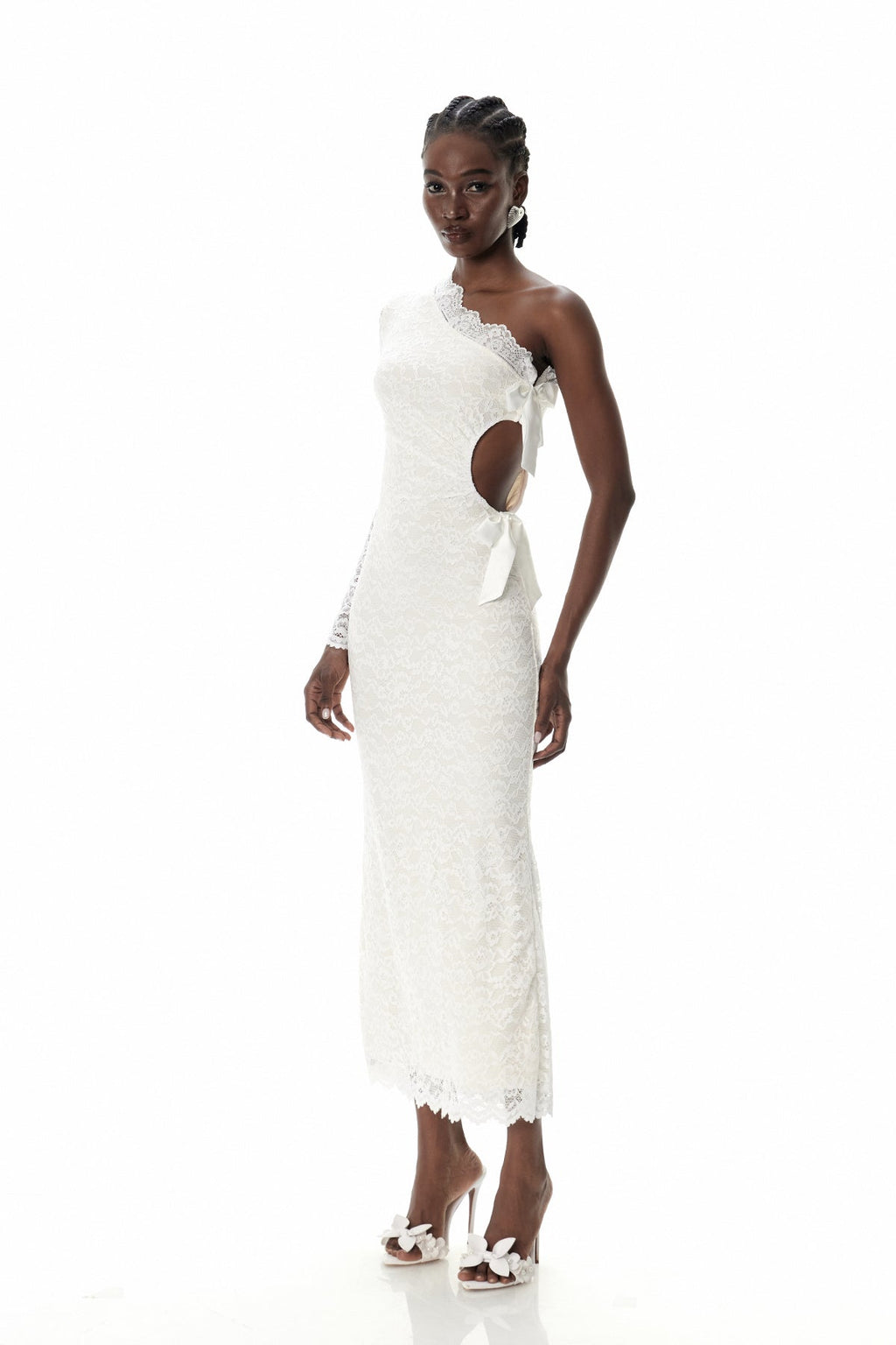 Crescencio One Shoulder Lace Cutout Maxi Dress