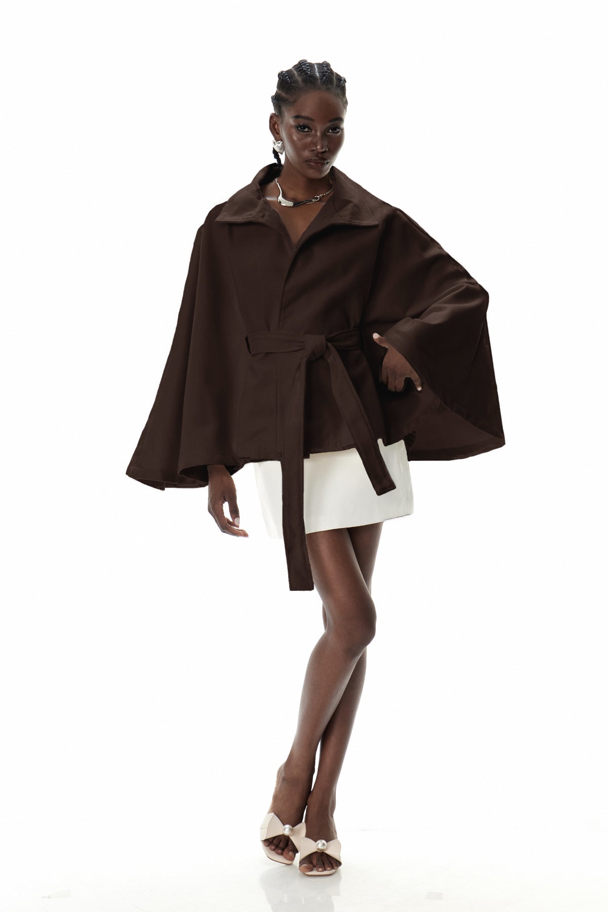 Crescentia Stand Collar Jacket In Brown