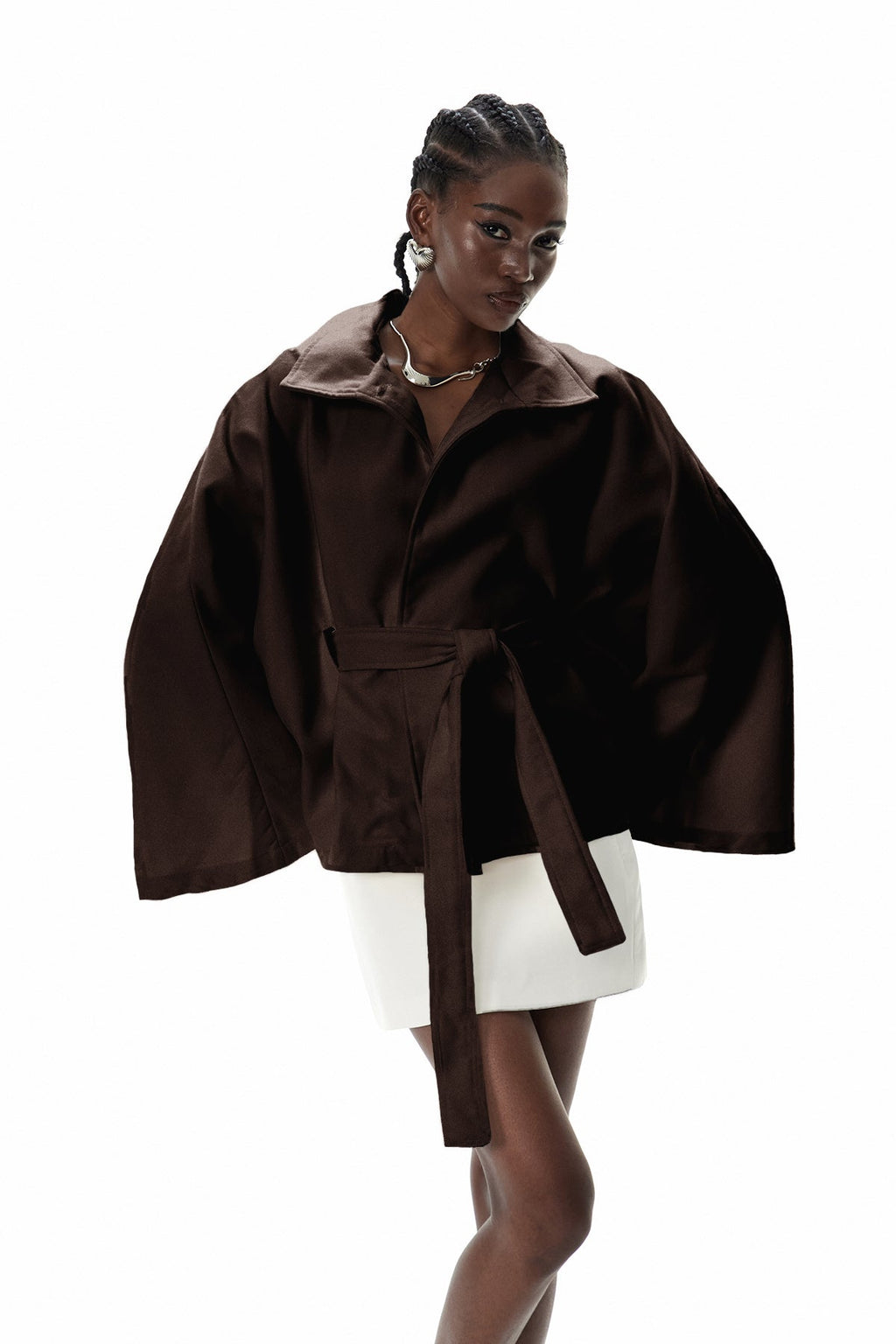 Crescentia Stand Collar Jacket In Brown