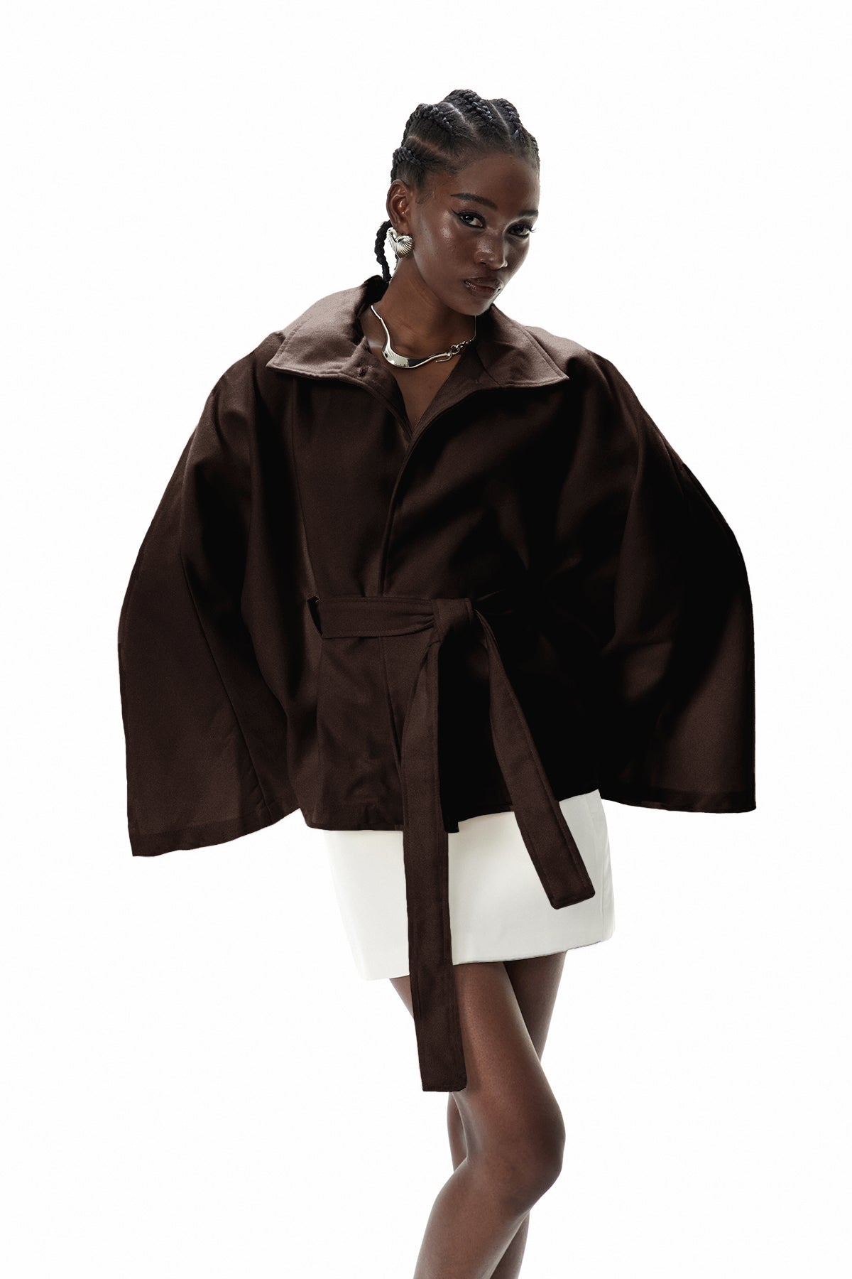 Crescentia Stand Collar Jacket In Brown