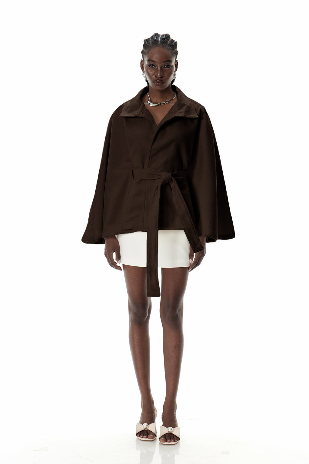 Crescentia Stand Collar Jacket In Brown