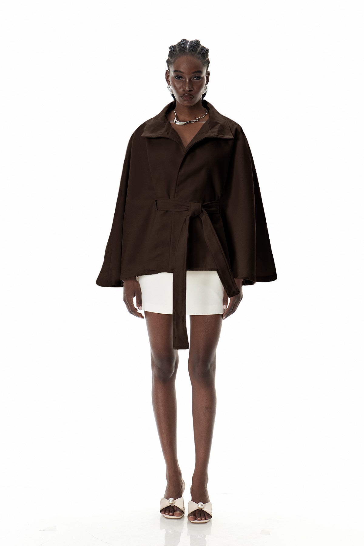 Crescentia Stand Collar Jacket In Brown