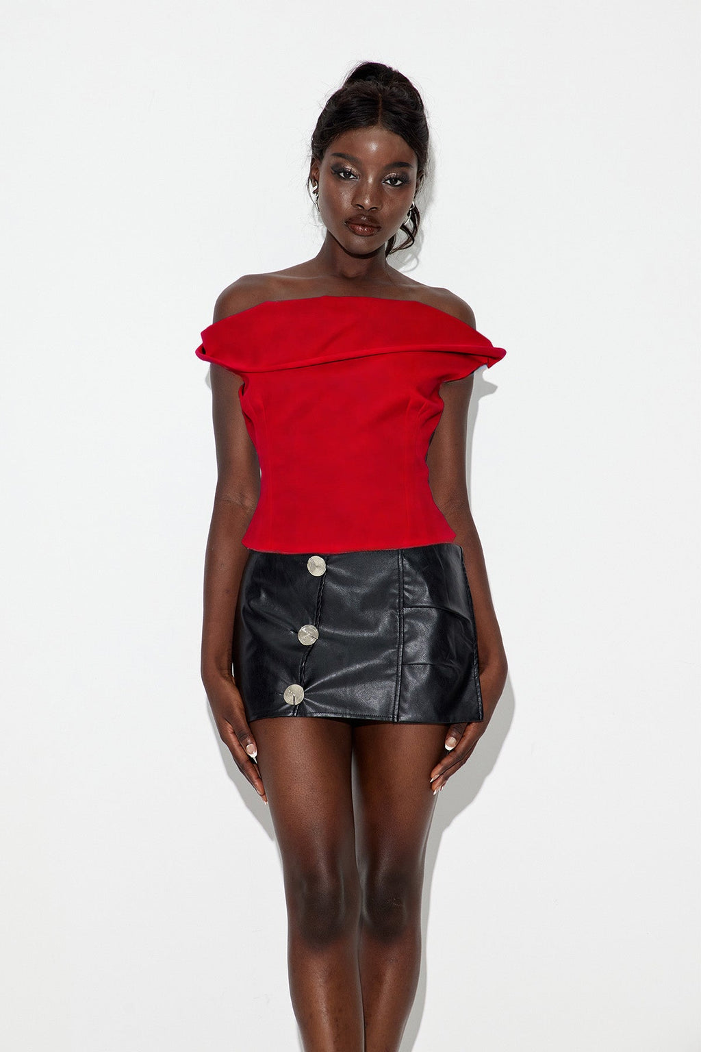 Crina Asymmetric Off Shoulder Top In Red