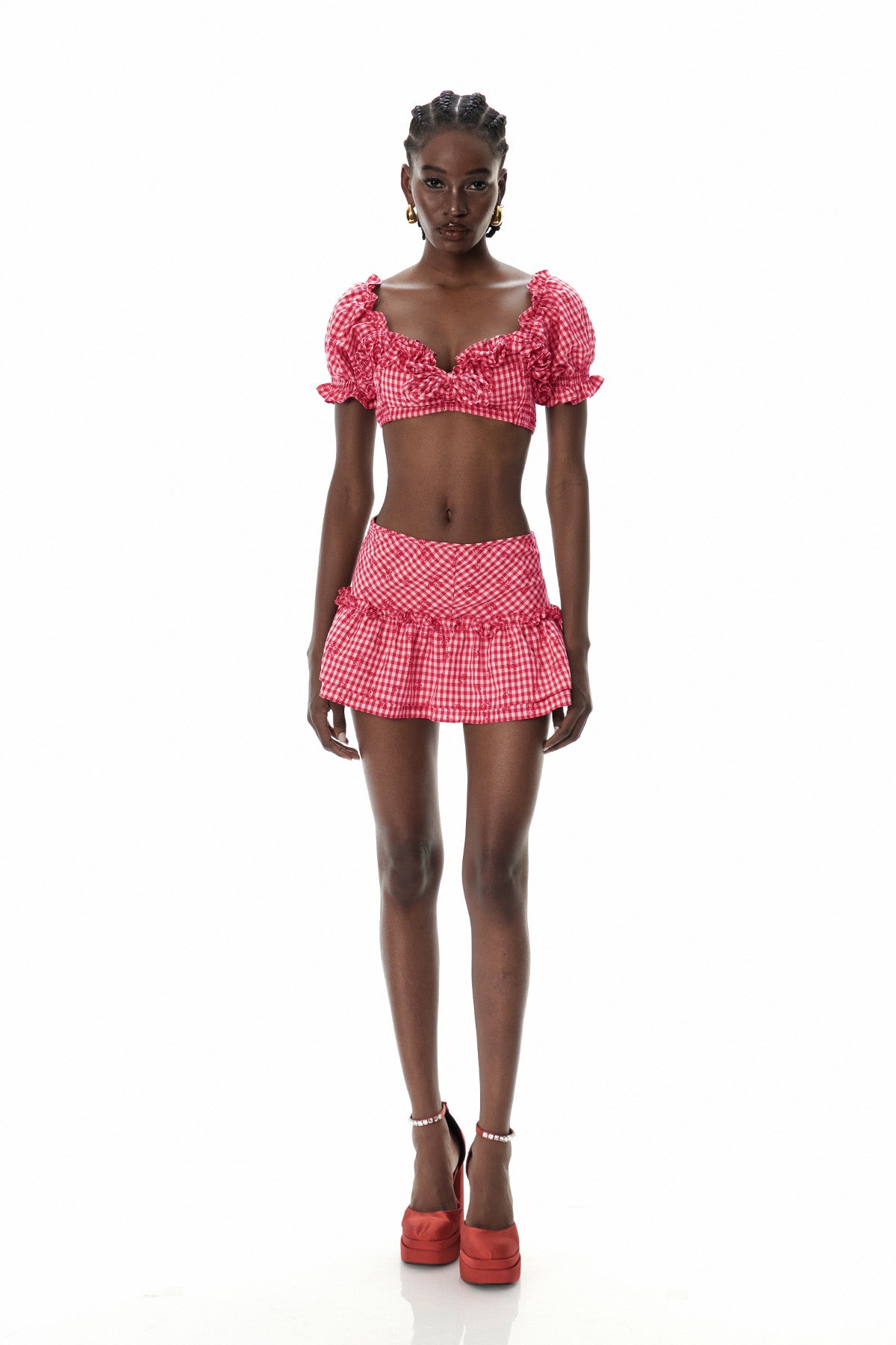 Cristal Grid Ruffle Skirt Set