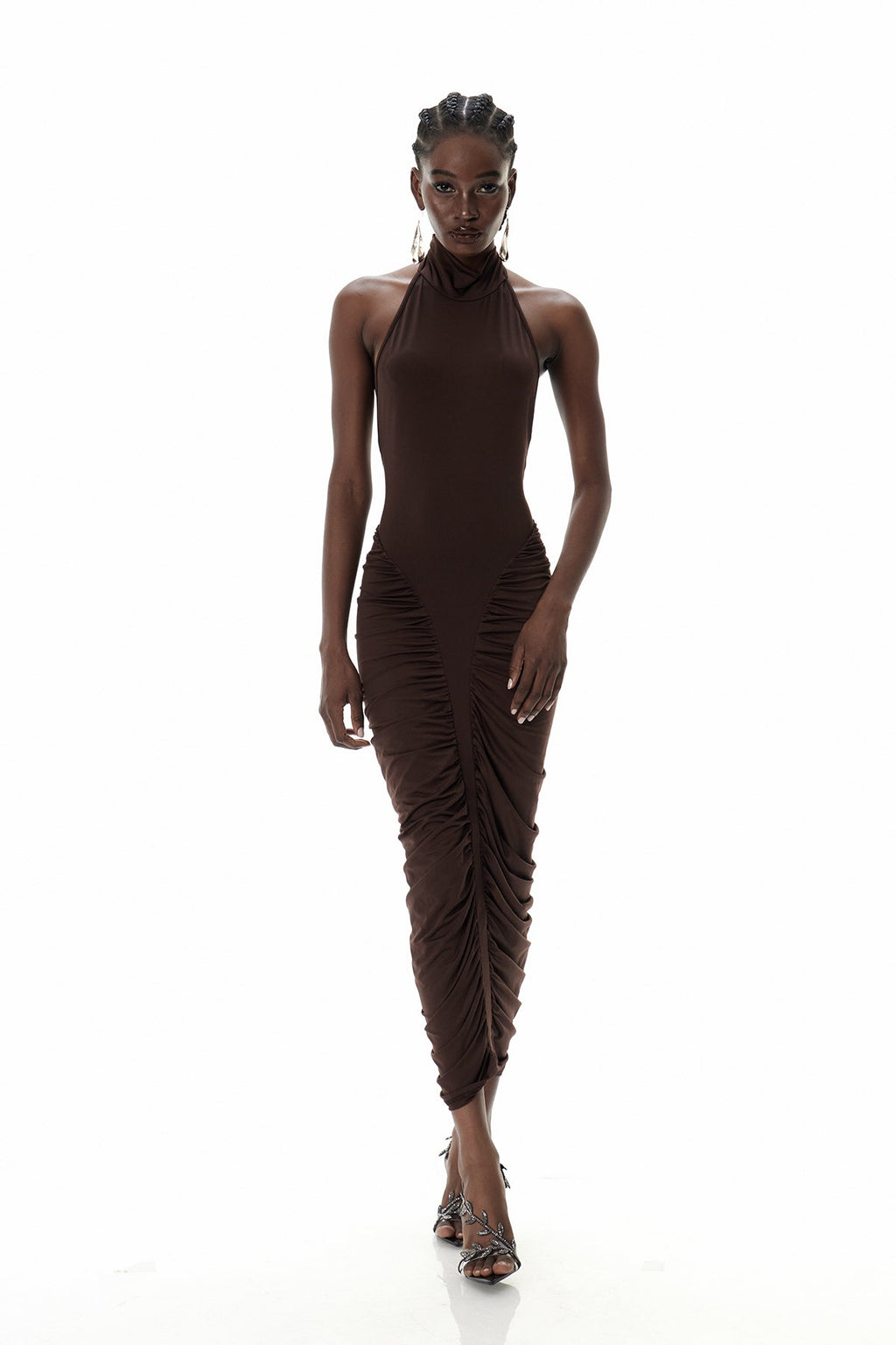 Cristiana Drawstring Ruch Midi Dress