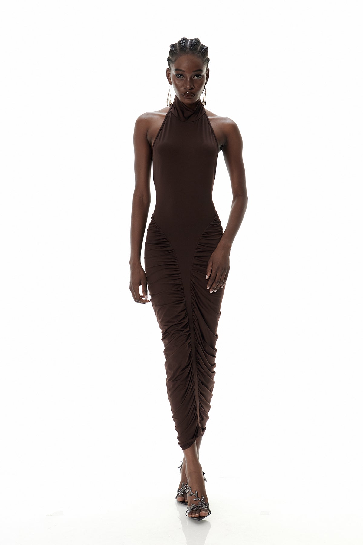 Cristiana Drawstring Ruch Midi Dress