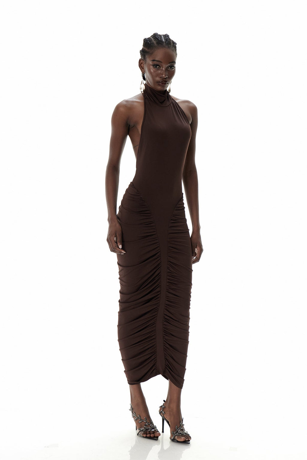 Cristiana Drawstring Ruch Midi Dress