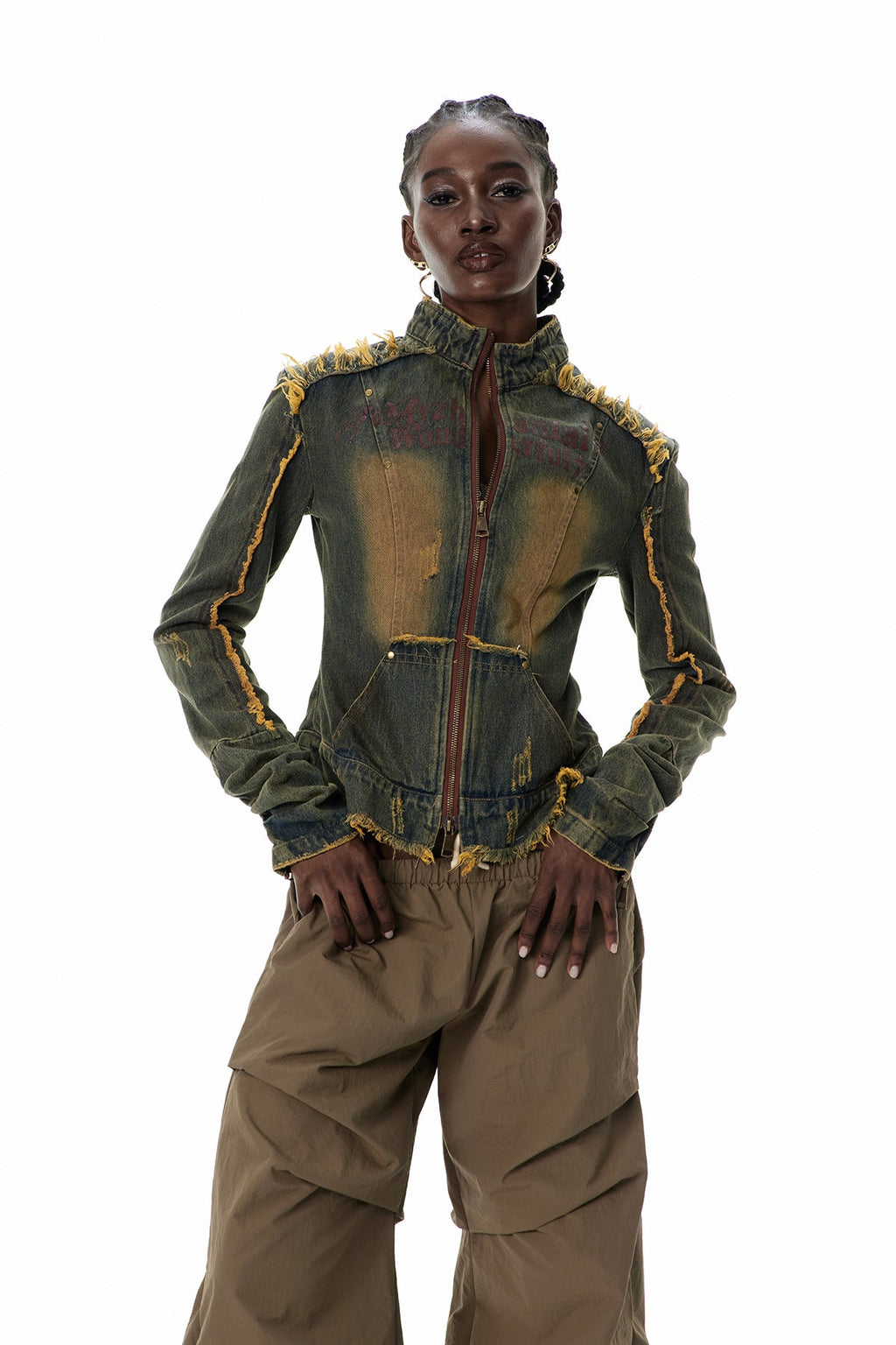 Cristyn Fringe Ruch Denim Top