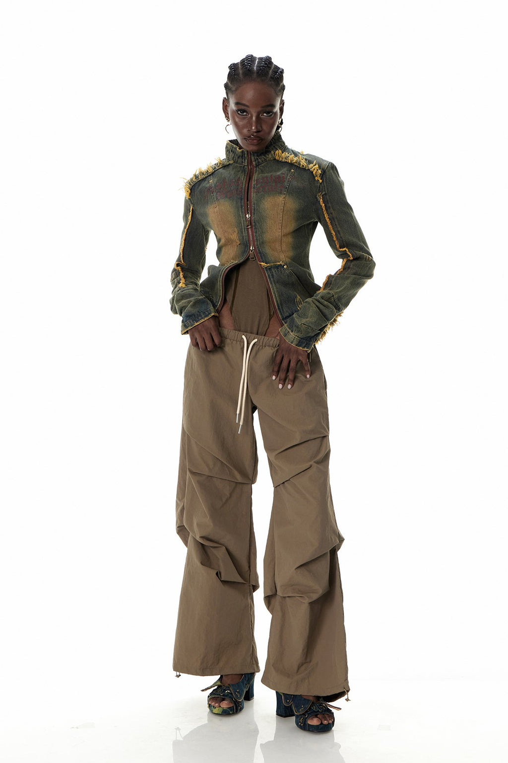 Cristyn Fringe Ruch Denim Top