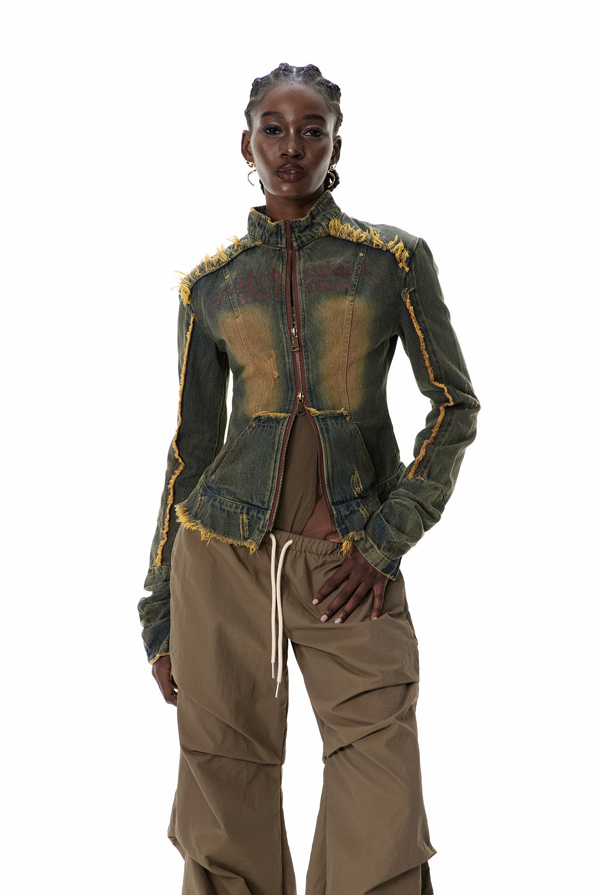 Cristyn Fringe Ruch Denim Top