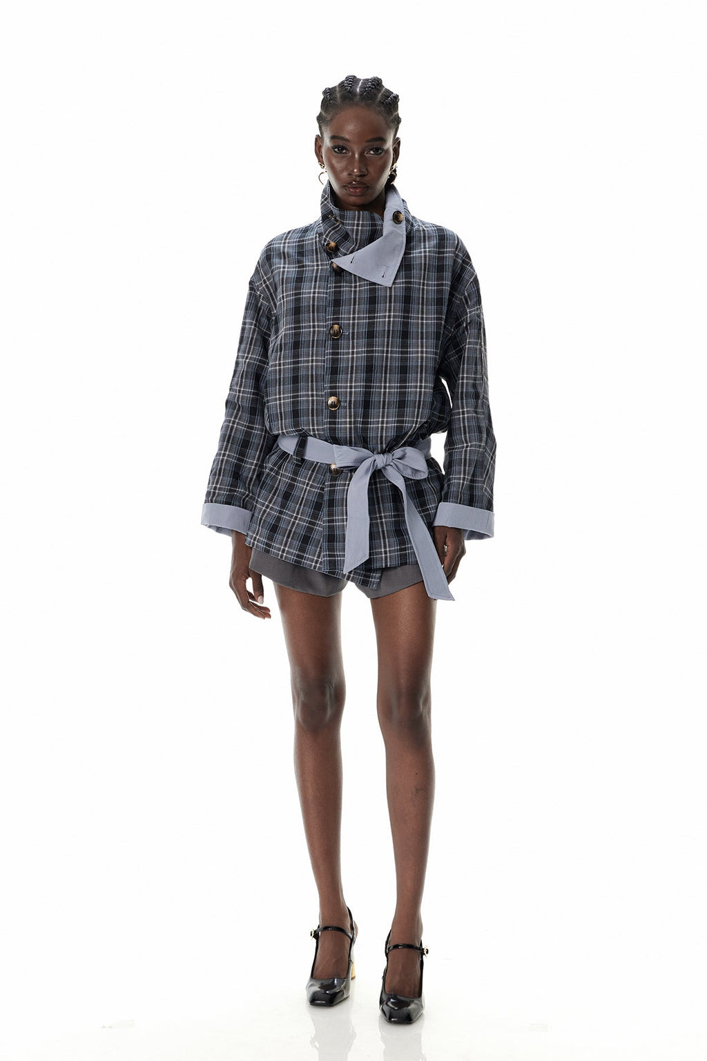 Crocifissa Grid Stand Collar Jacket