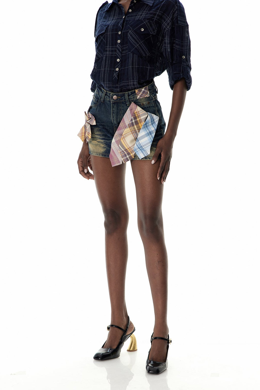 Crofton Deconstruct Grid Denim Mini Skirt