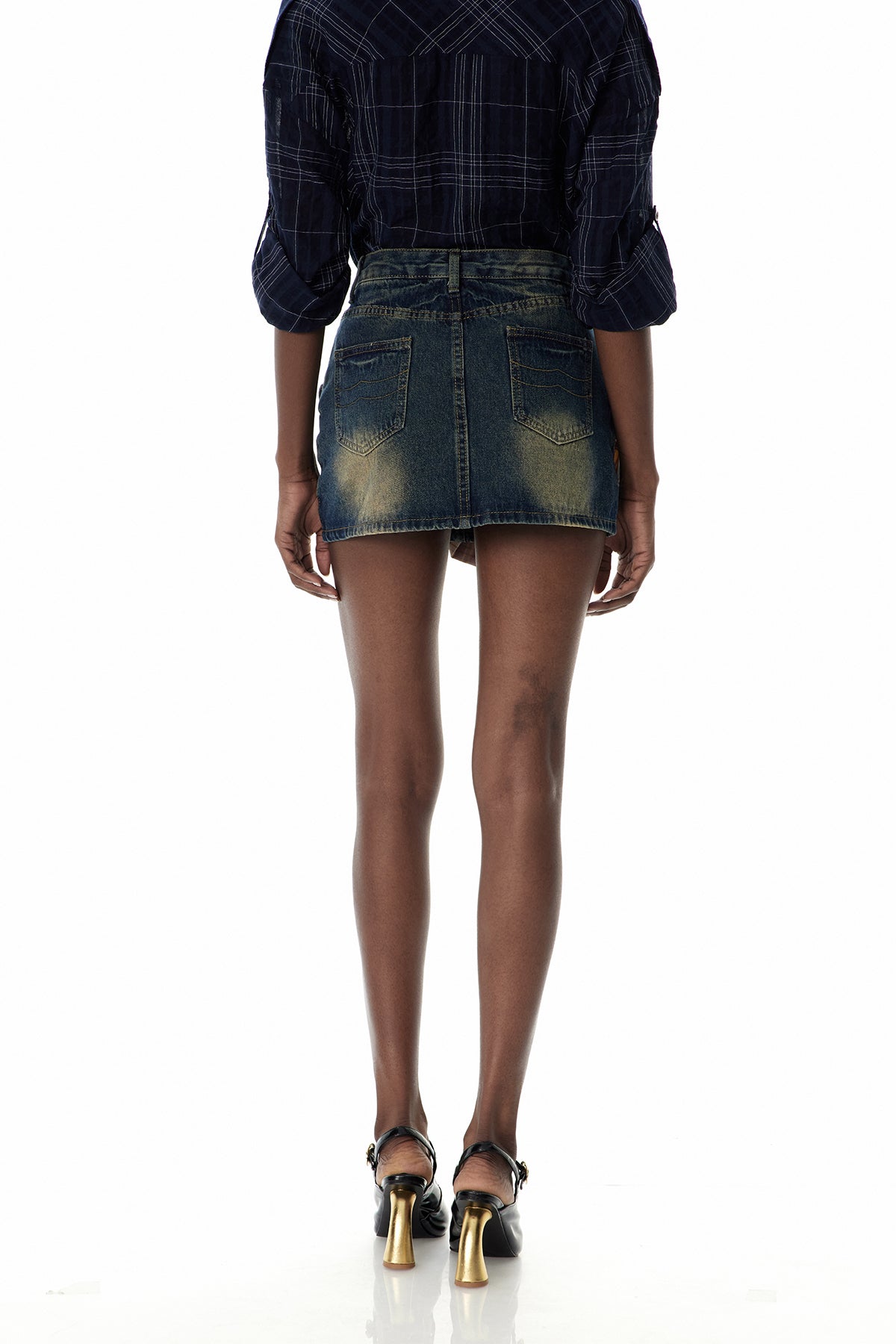 Crofton Deconstruct Grid Denim Mini Skirt