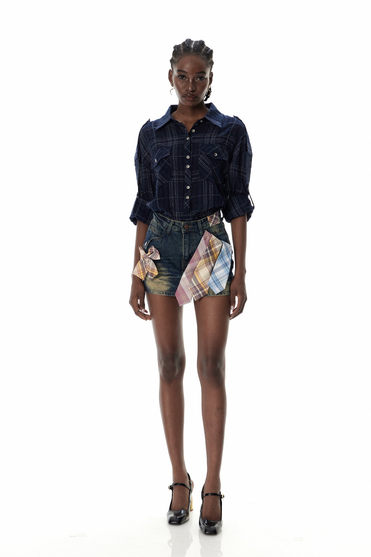 Crofton Deconstruct Grid Denim Mini Skirt