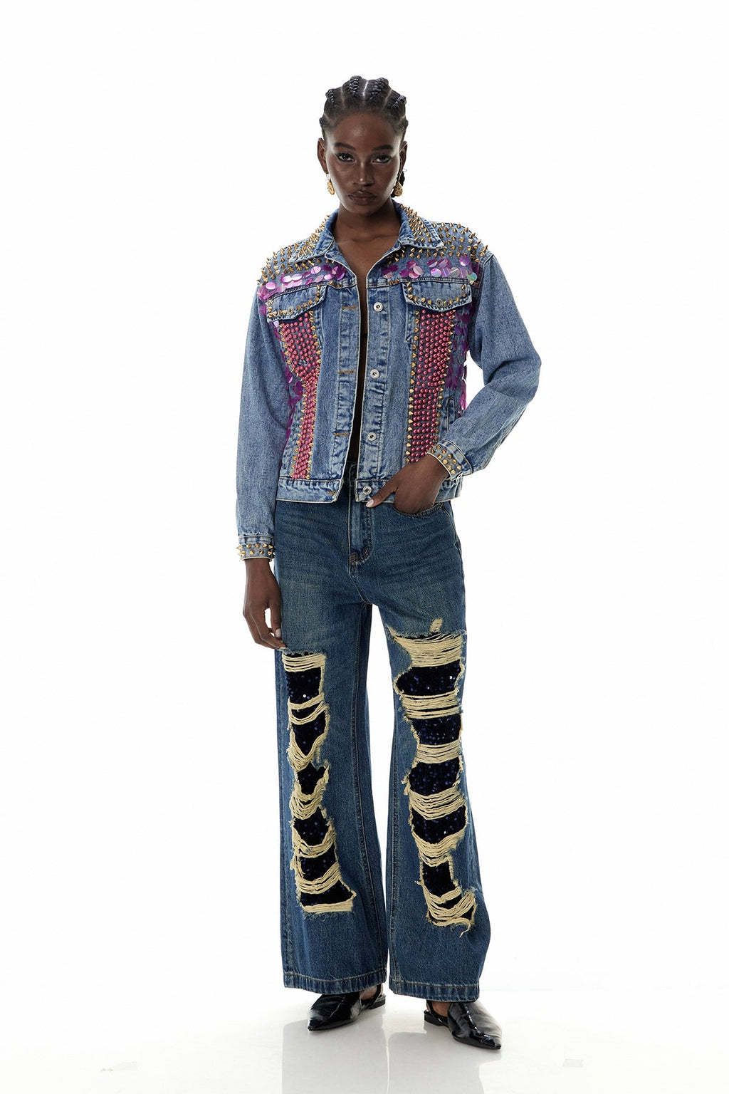 Cruzita Sequin Pearl Denim Jacket