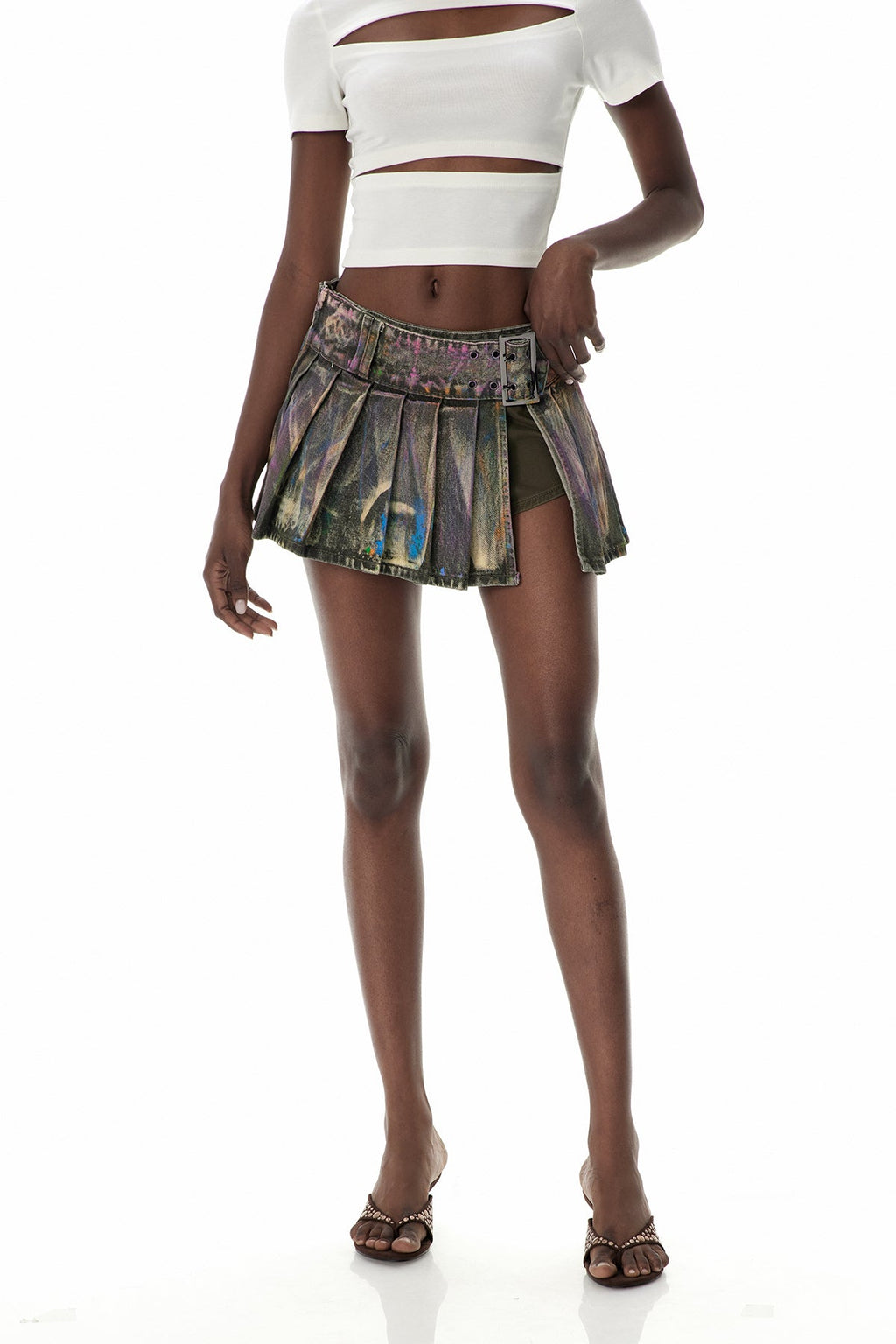 Cua Tie Dye Split Denim Mini Skirt