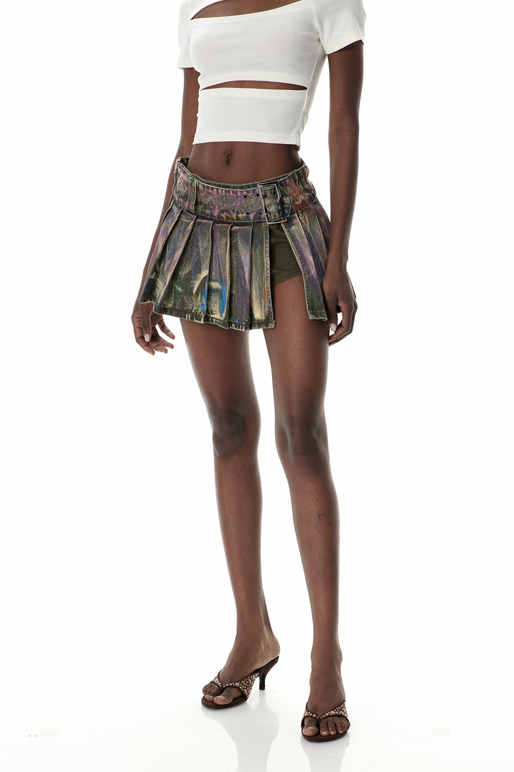 Cua Tie Dye Split Denim Mini Skirt