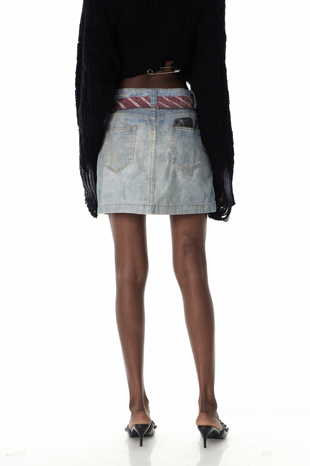 Cumhur Print Denim Mini Skirt